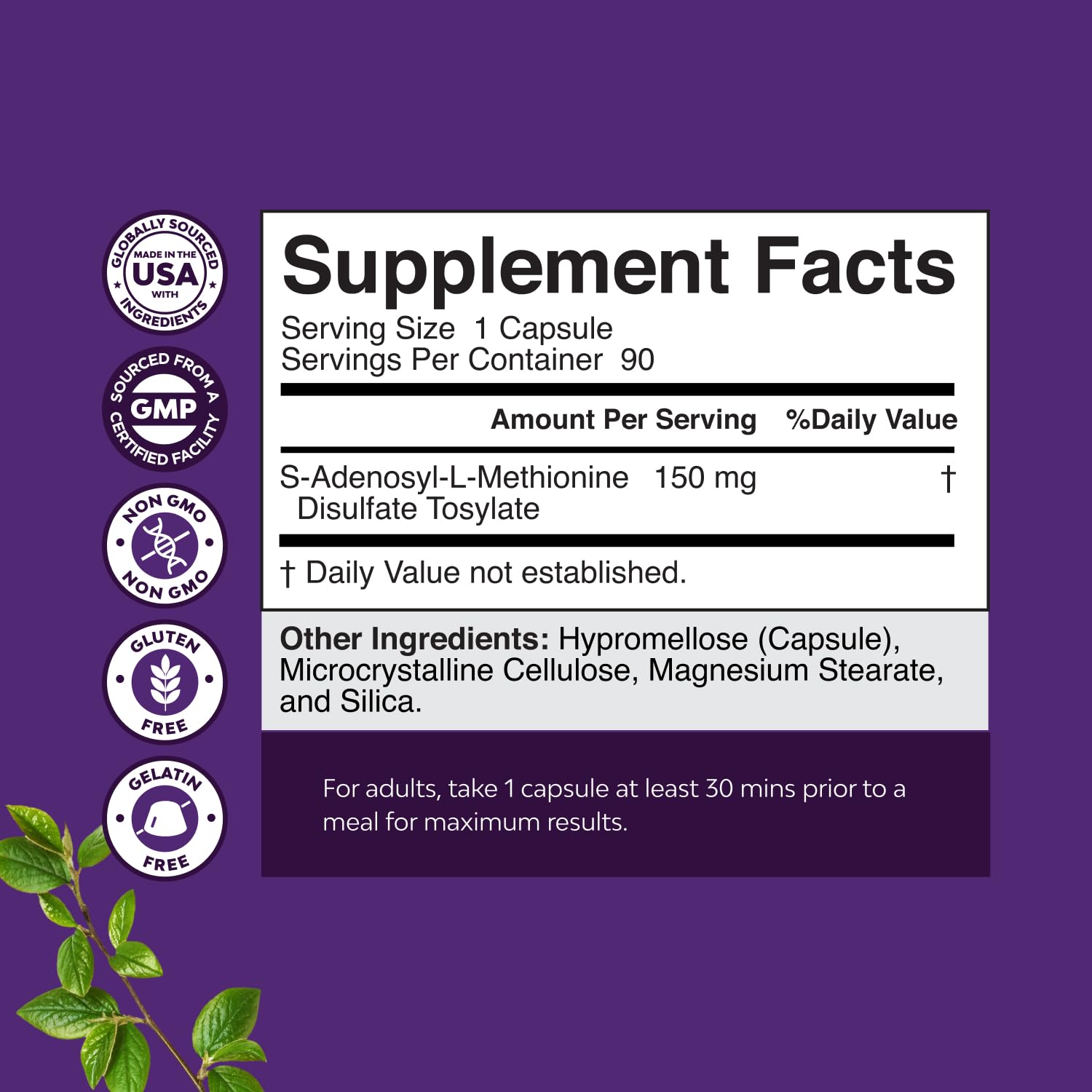 Natures Craft SAM-e 150mg supplement capsules in a clear dish