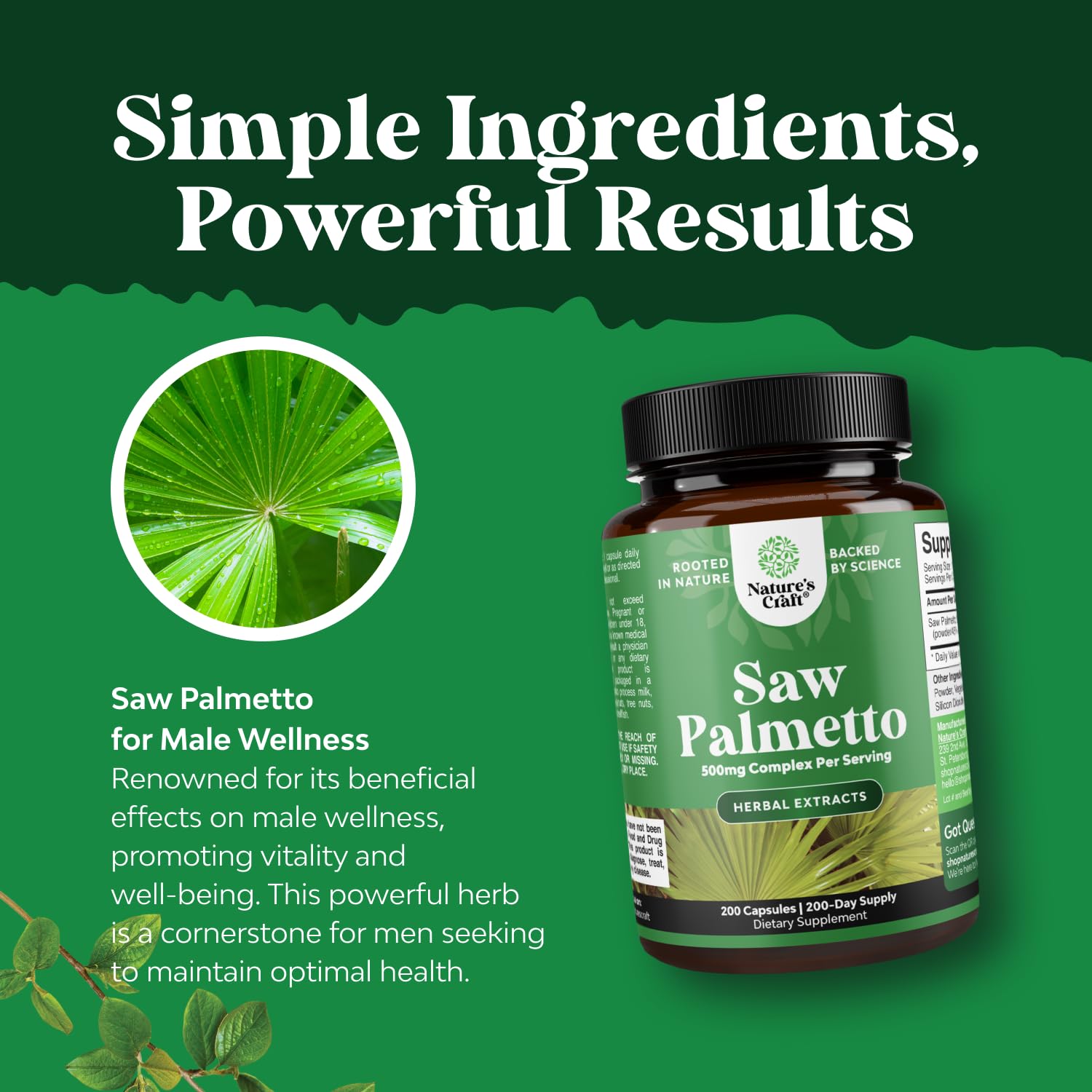 Natures Craft Saw Palmetto Capsules on a wooden table