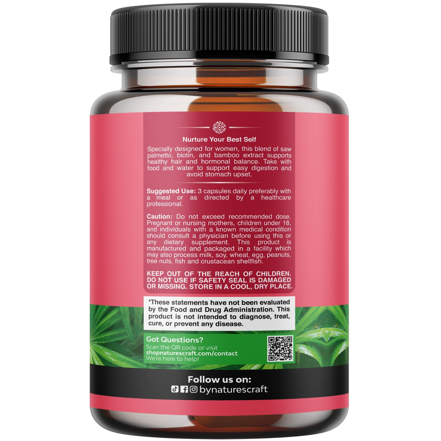 Natures Craft Saw Palmetto Herbal Supplement 85g back view