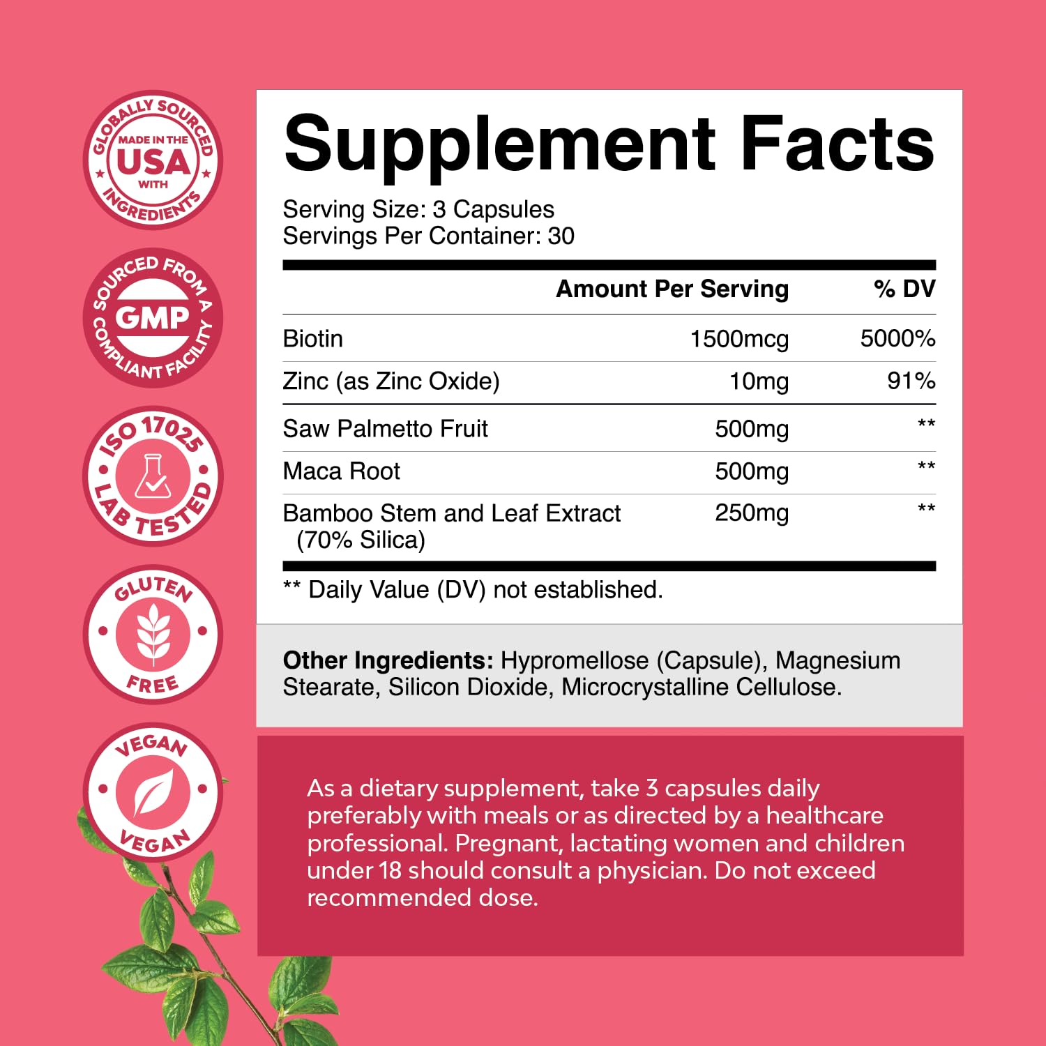 Natures Craft Saw Palmetto Herbal Supplement 85g side view