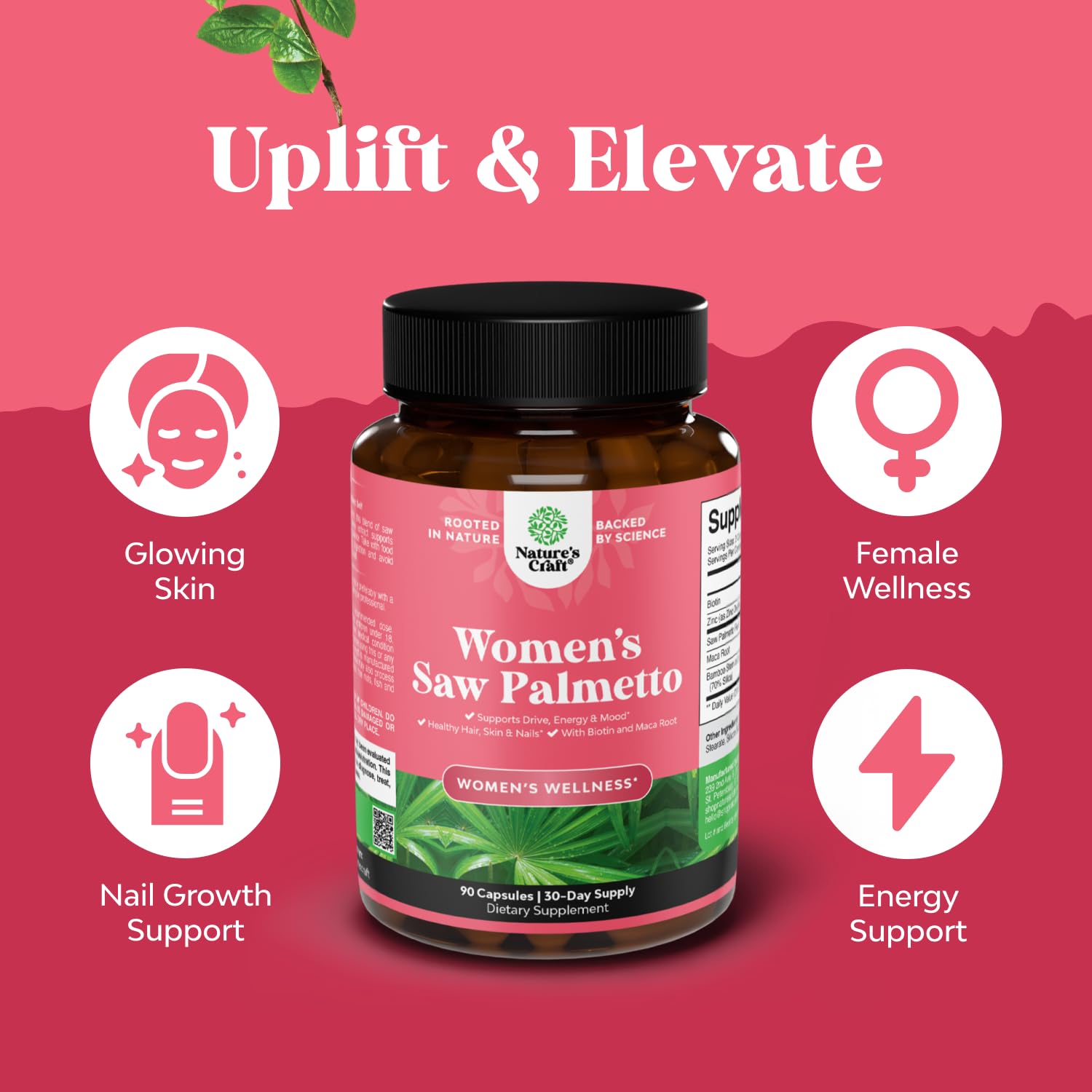 Natures Craft Saw Palmetto Herbal Supplement with ingredients list