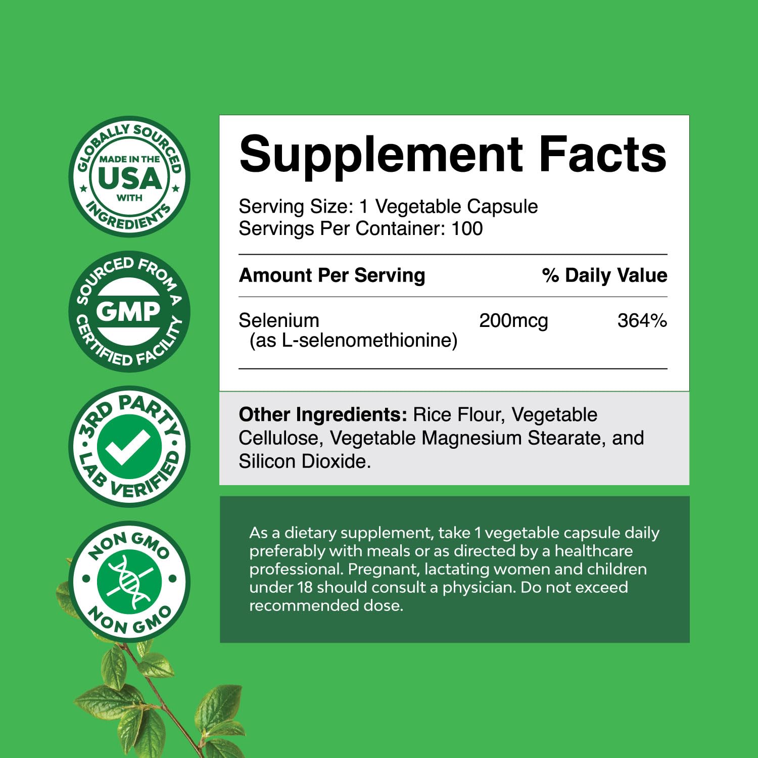 Natures Craft Selenium 200 mcg supplement bottle with label