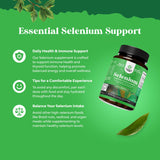 Natures Craft Selenium 200 mcg supplement capsules on a wooden table