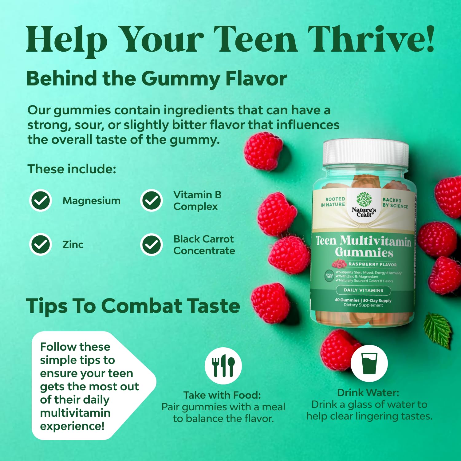Natures Craft Teen Multivitamin Gummies back view showing ingredients