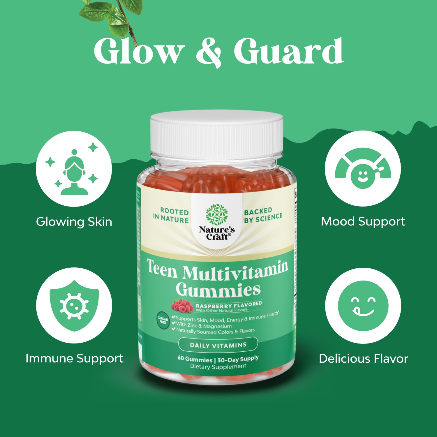 Natures Craft Teen Multivitamin Gummies side view with dosage information