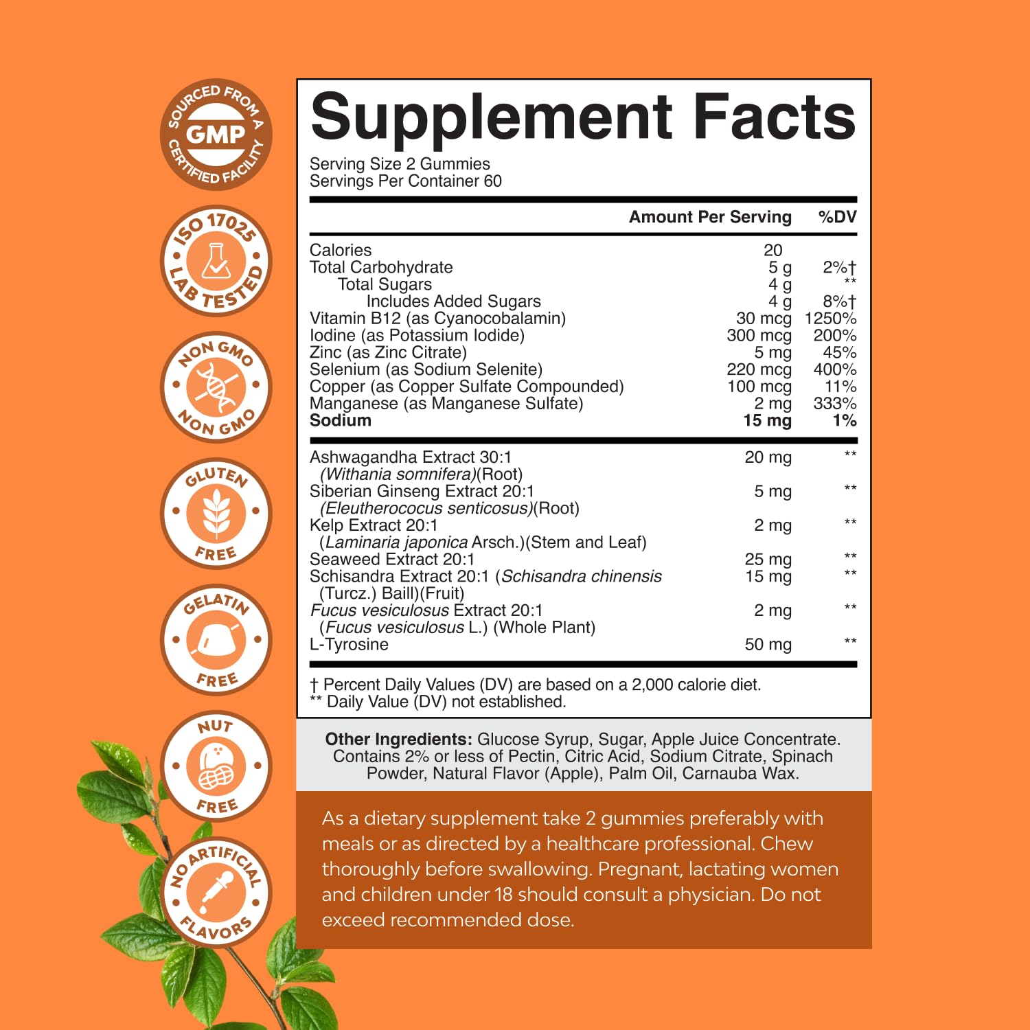 Natures Craft Thyroid Support Gummies side view with ingredient list