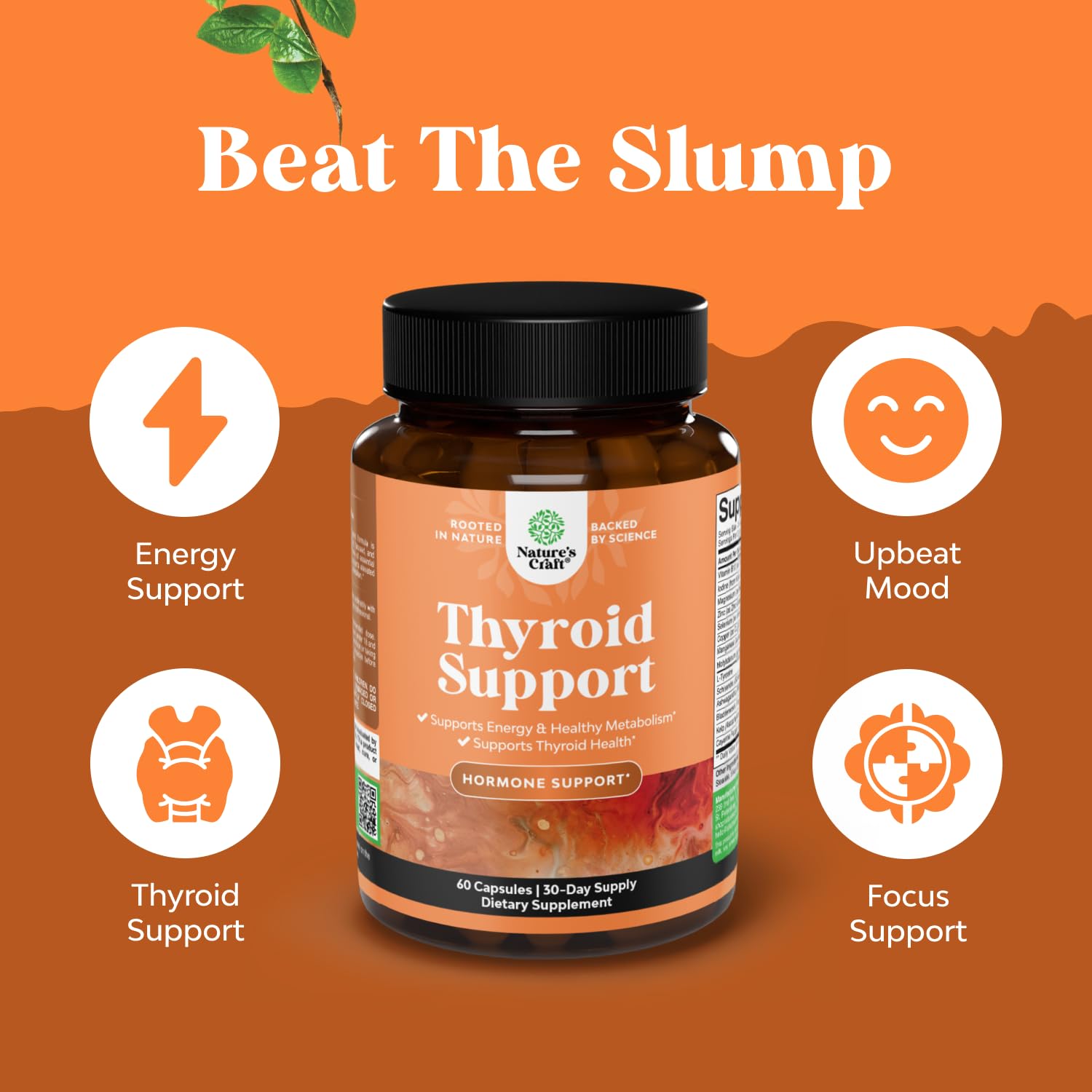 Natures Craft Thyroid Support Supplement capsules on a wooden surface