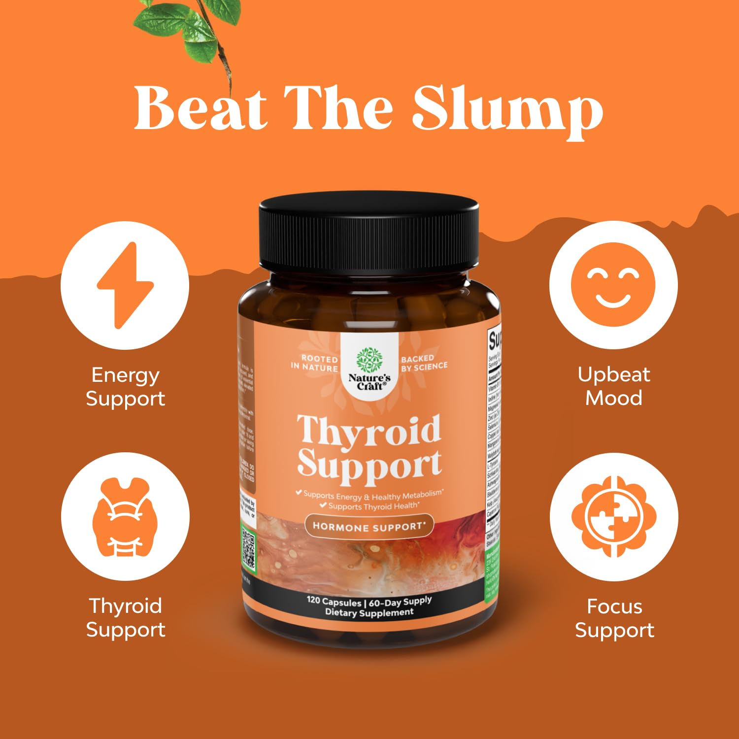 Natures Craft Thyroid Support Supplement capsules on a wooden surface