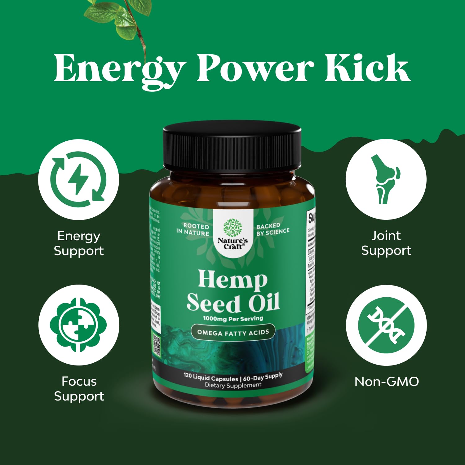 Natures Craft Vegan Omega 3-6-9 Hemp Seed Oil Capsules close-up of capsules