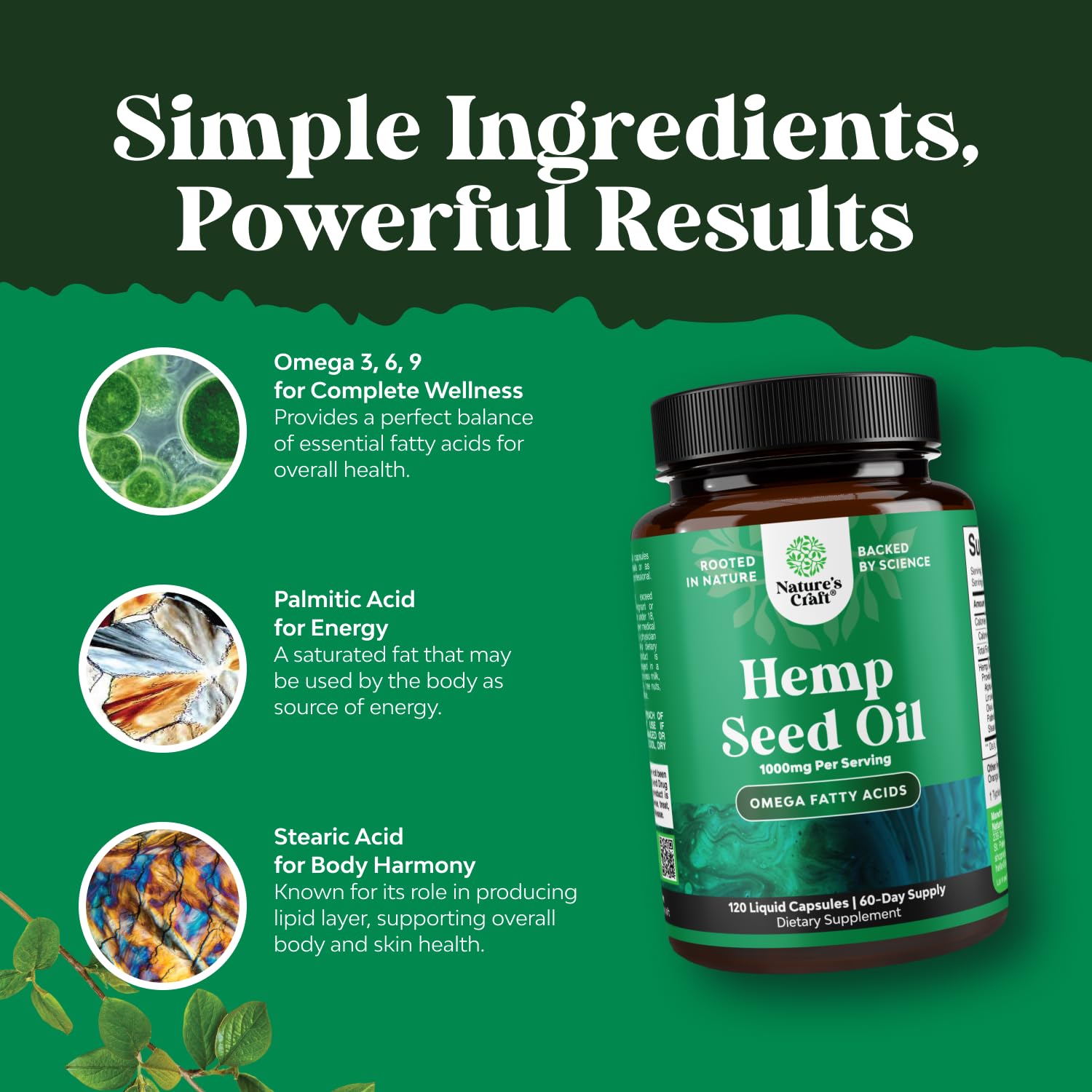 Natures Craft Vegan Omega 3-6-9 Hemp Seed Oil Capsules in lifestyle setting