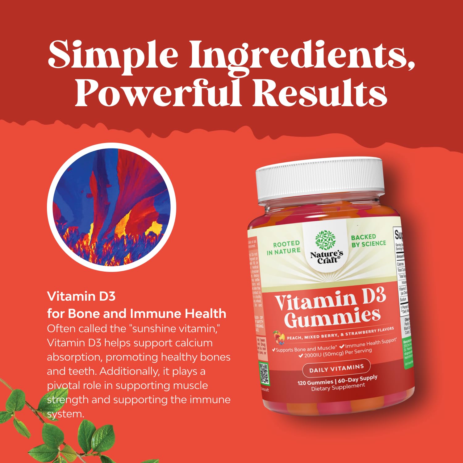 Natures Craft Vitamin D3 Gummies 2000 IU on a wooden table