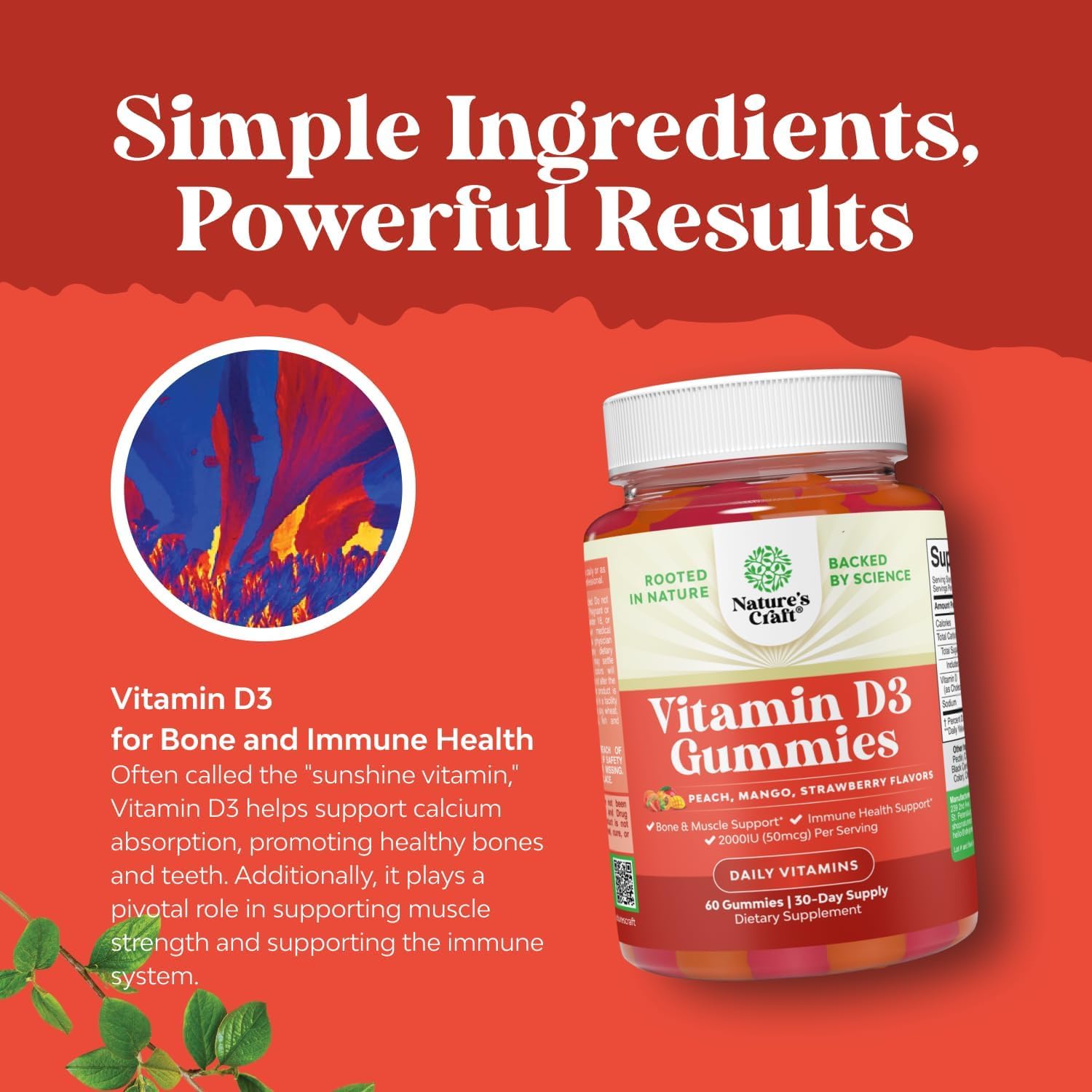 Natures Craft Vitamin D3 Gummies 2000 IU side view