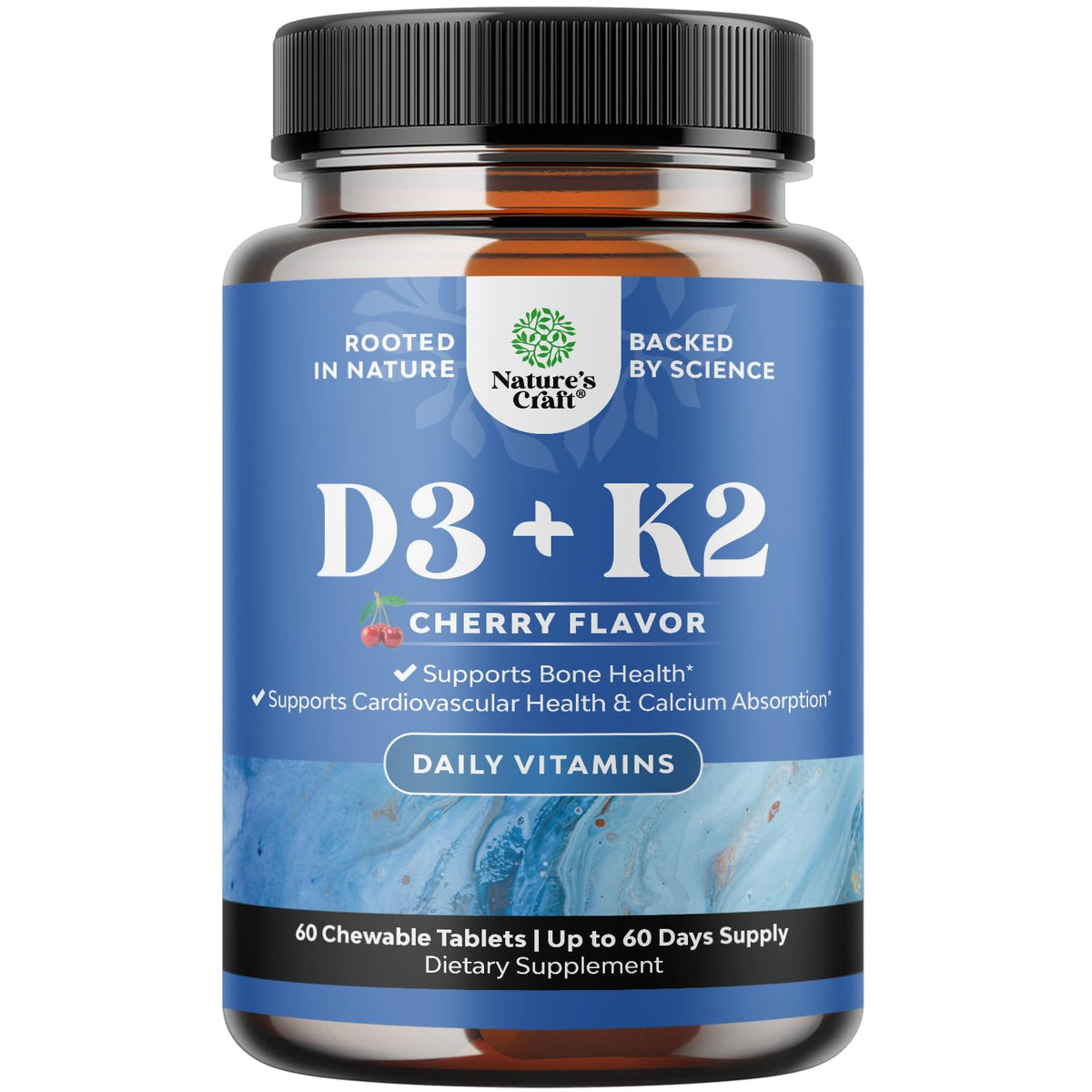 Natures Craft Vitamin D3 & K2 2000 IU supplement front view
