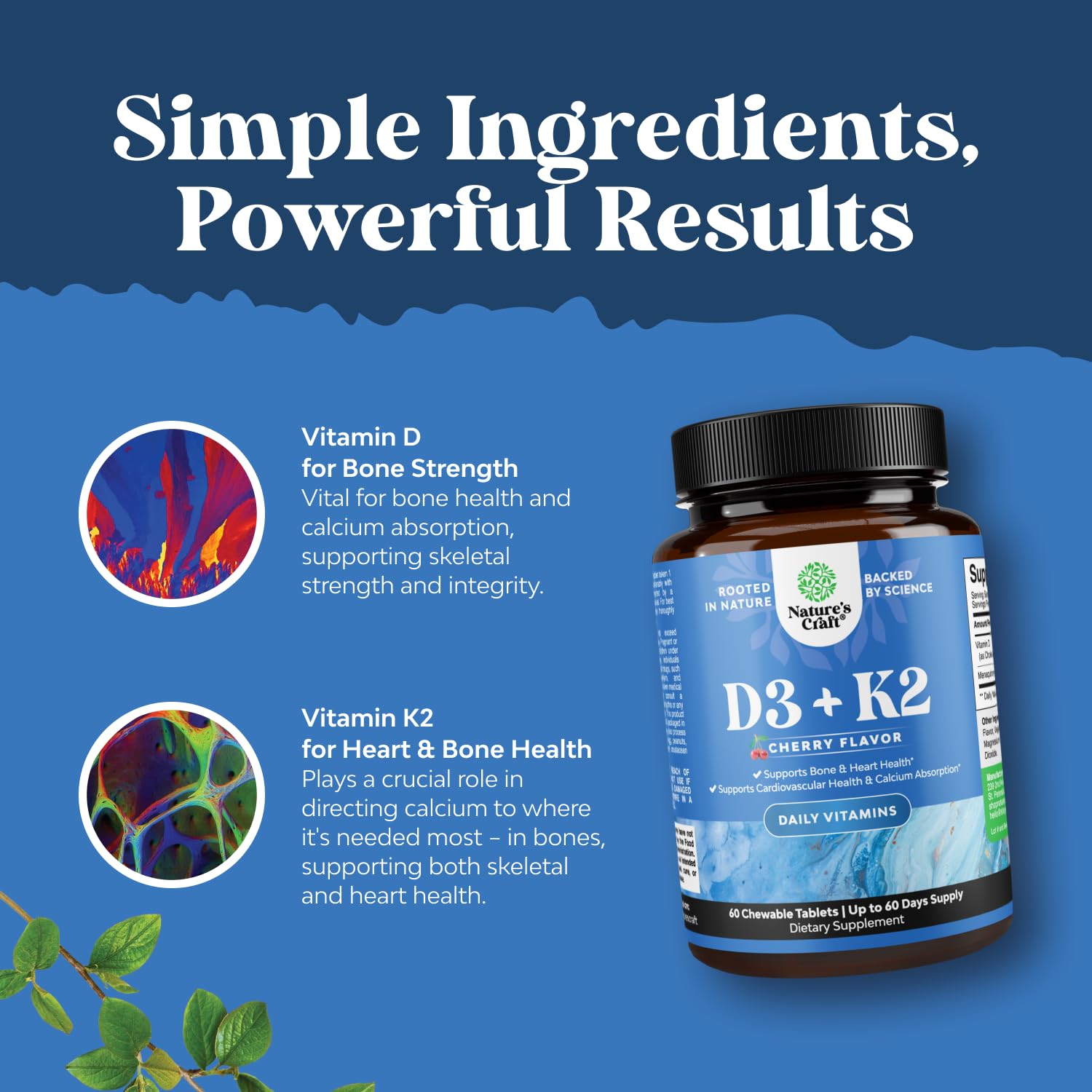 Natures Craft Vitamin D3 & K2 supplement in lifestyle setting
