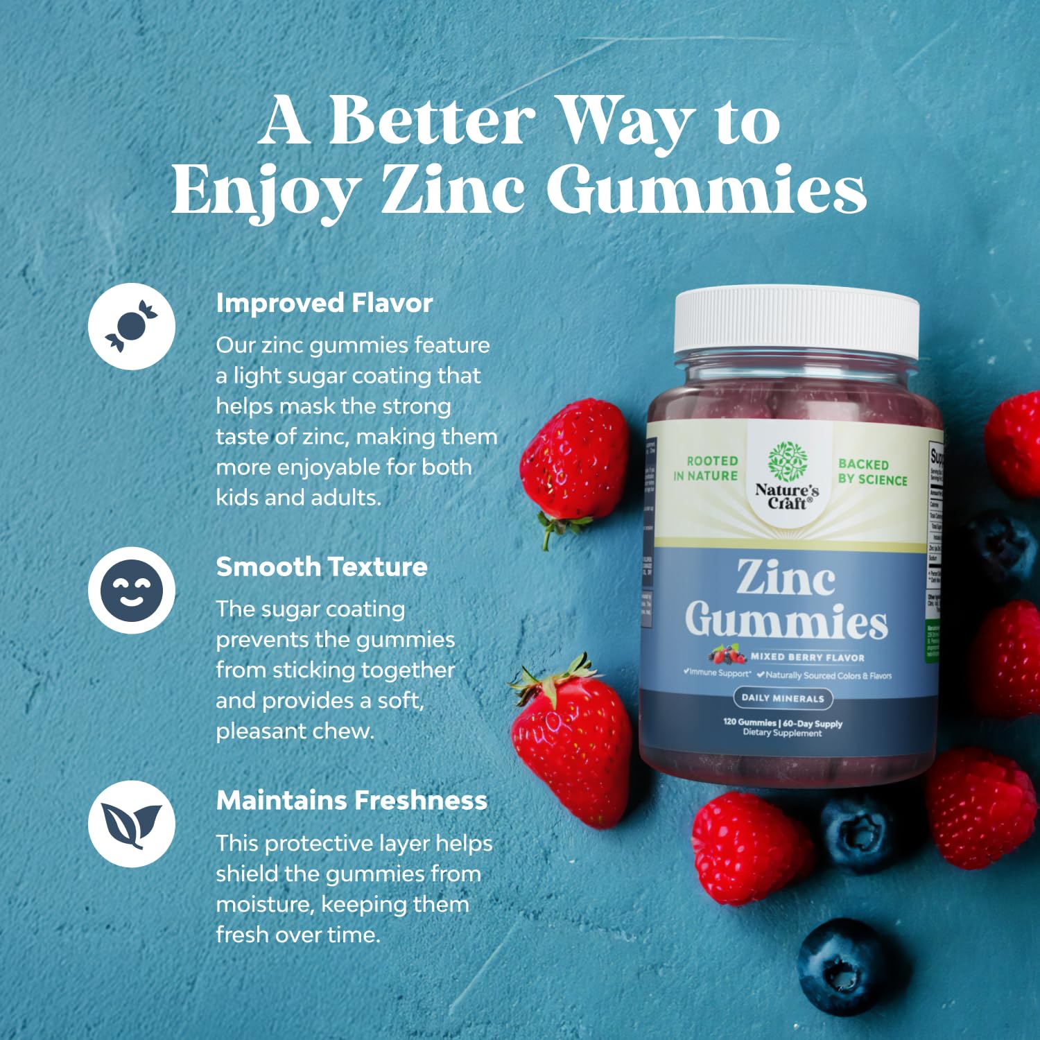 Natures Craft Zinc Gummies 50mg close-up of gummies