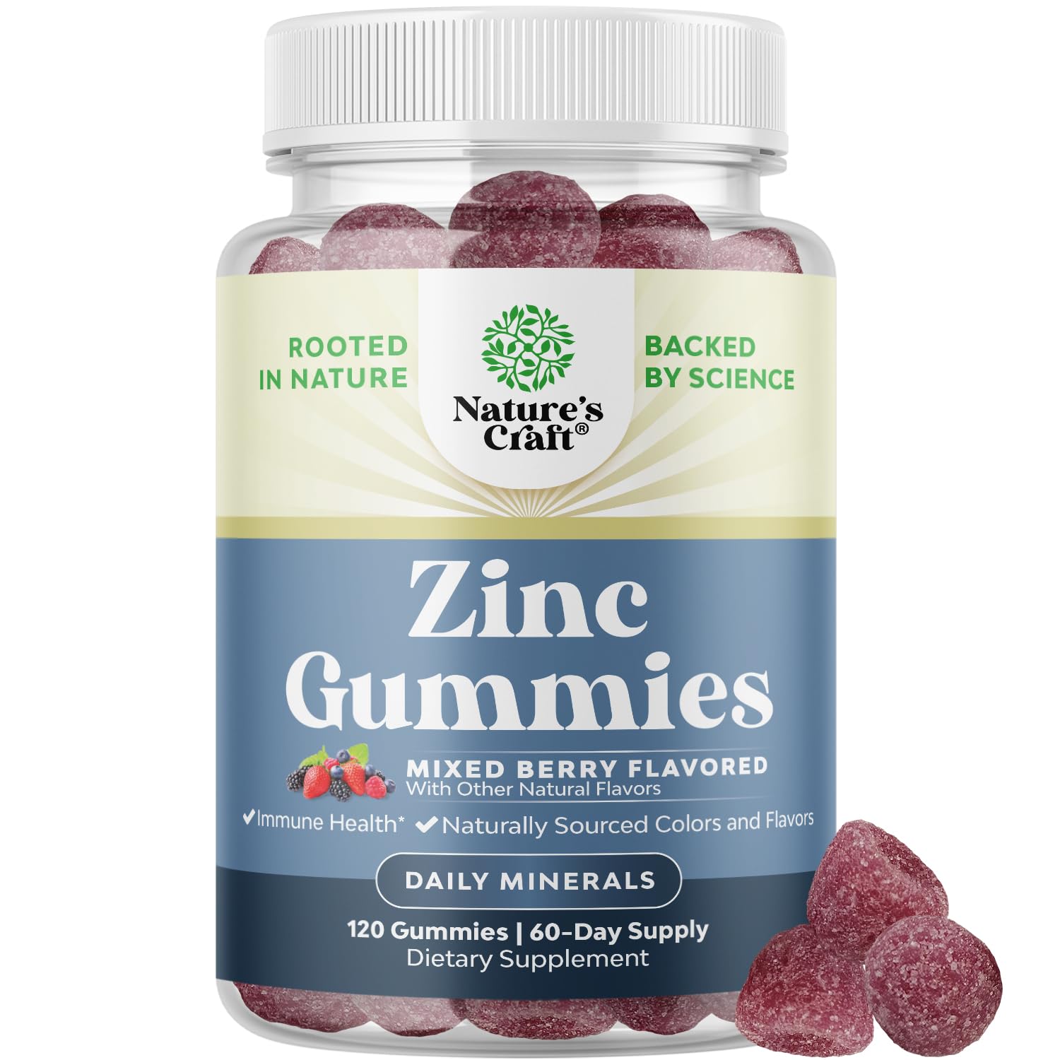Natures Craft Zinc Gummies 50mg front view with packaging