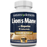 Natures Elements Lion’s Mane Mushroom Extract 1000mg capsules front view