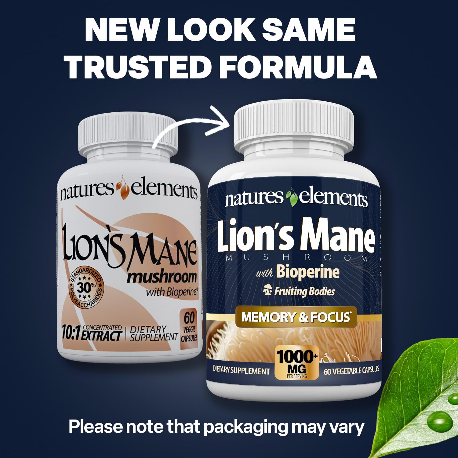 Natures Elements Lion’s Mane Mushroom Extract 1000mg capsules side view