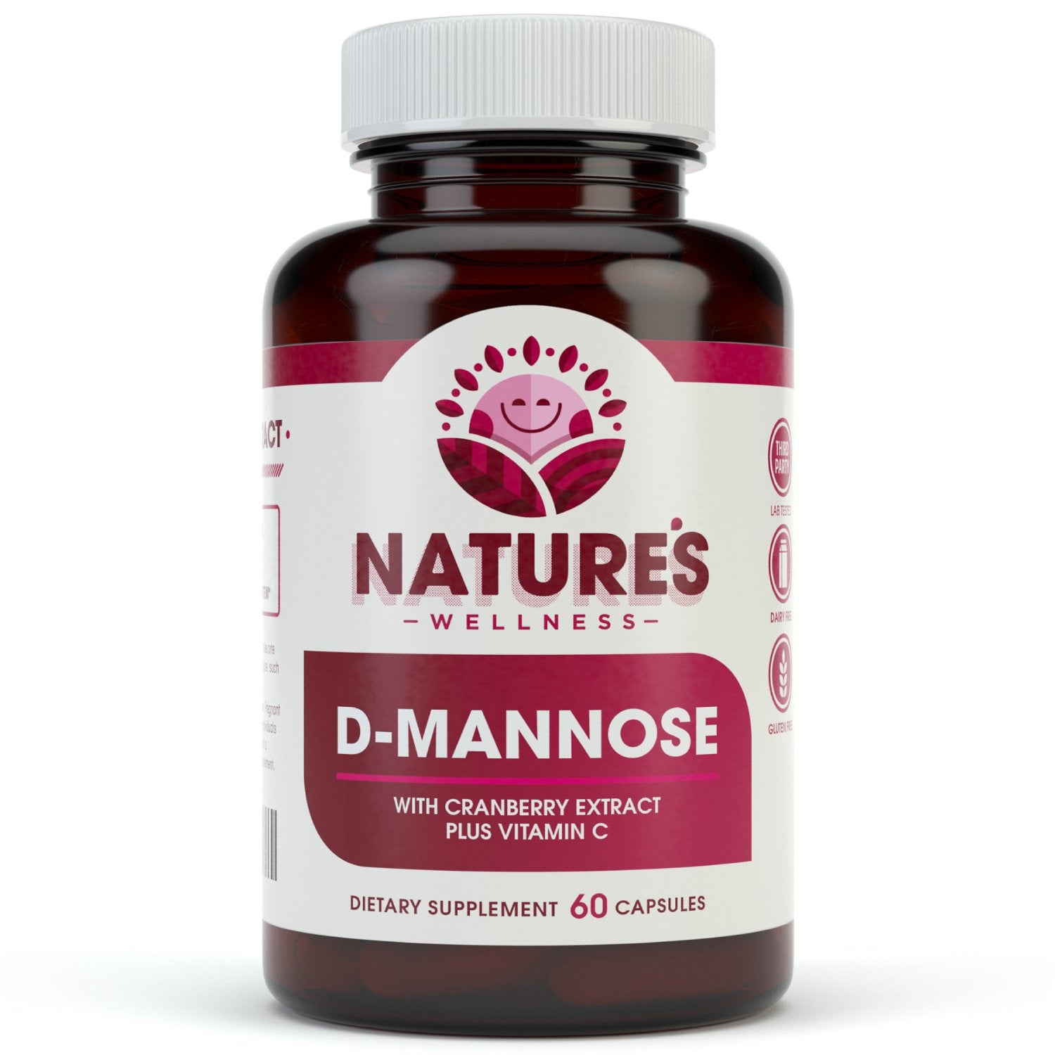 Natures Wellness D-Mannose Cranberry Extract 60 capsules bottle front view