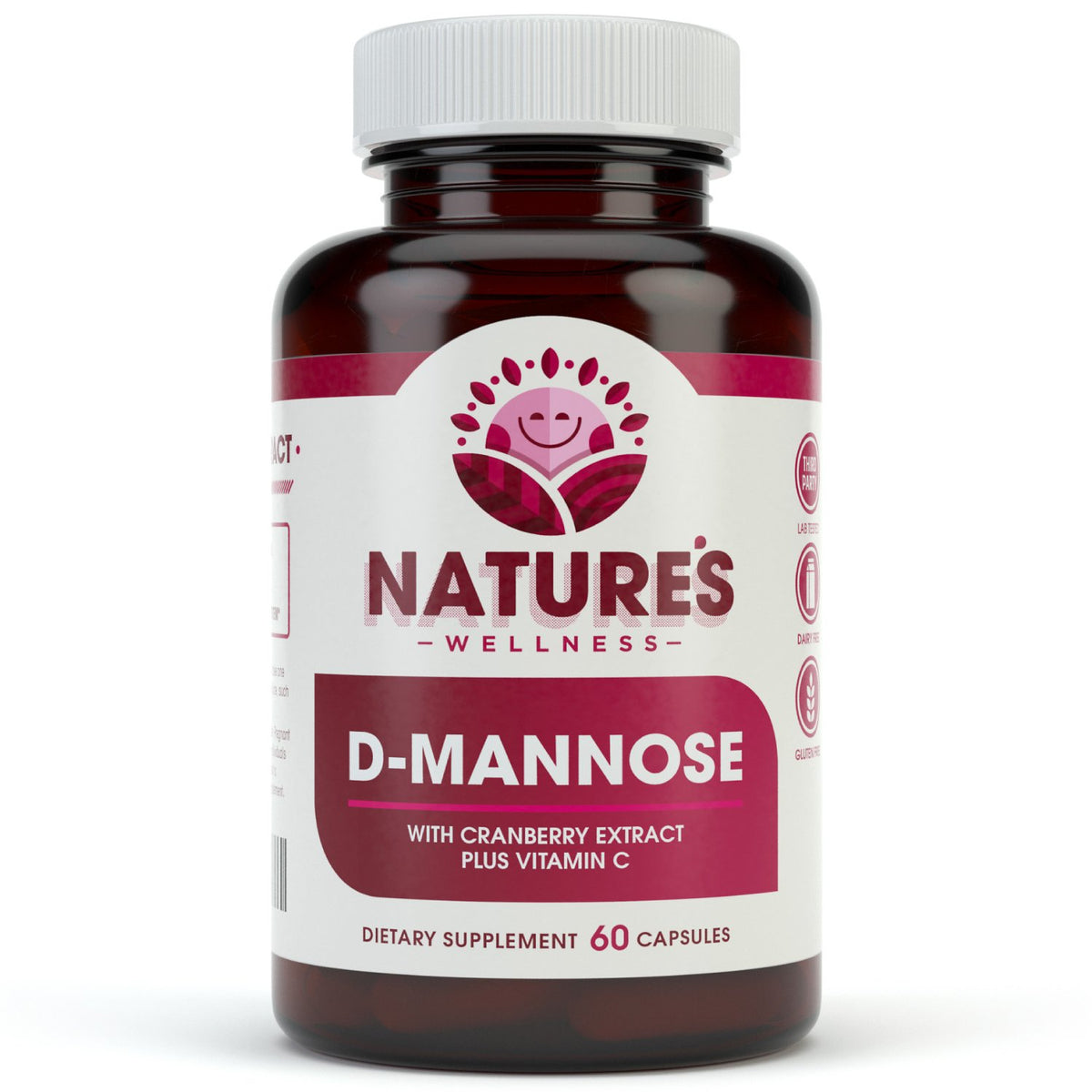 Natures Wellness D-Mannose Cranberry Extract 60 capsules bottle front view