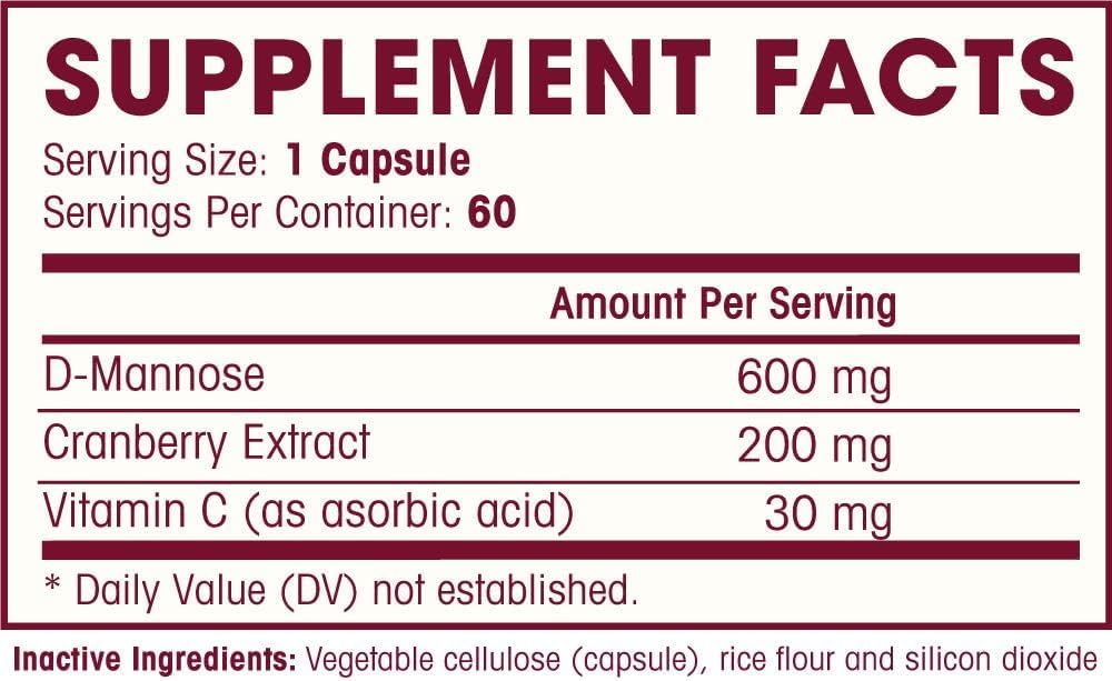 Natures Wellness D-Mannose Cranberry Extract bottle side view
