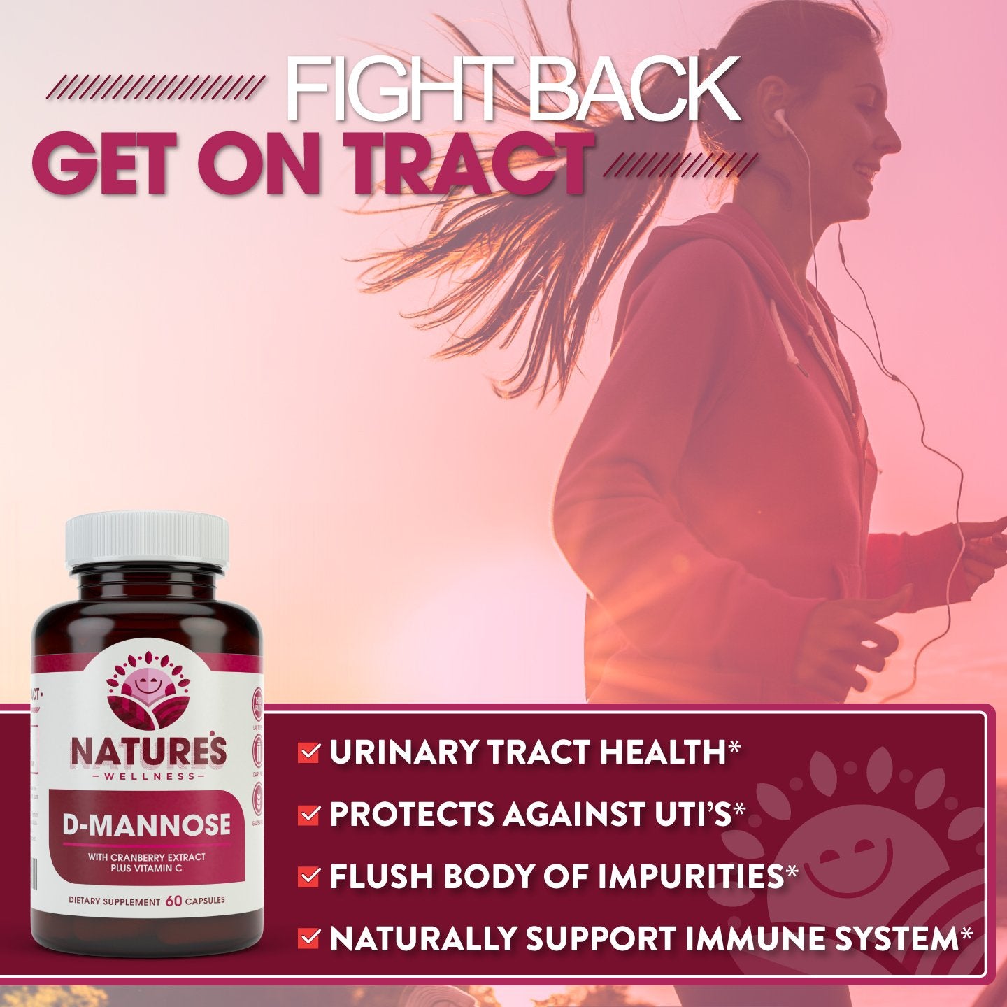 Natures Wellness D-Mannose Cranberry Extract capsules close-up