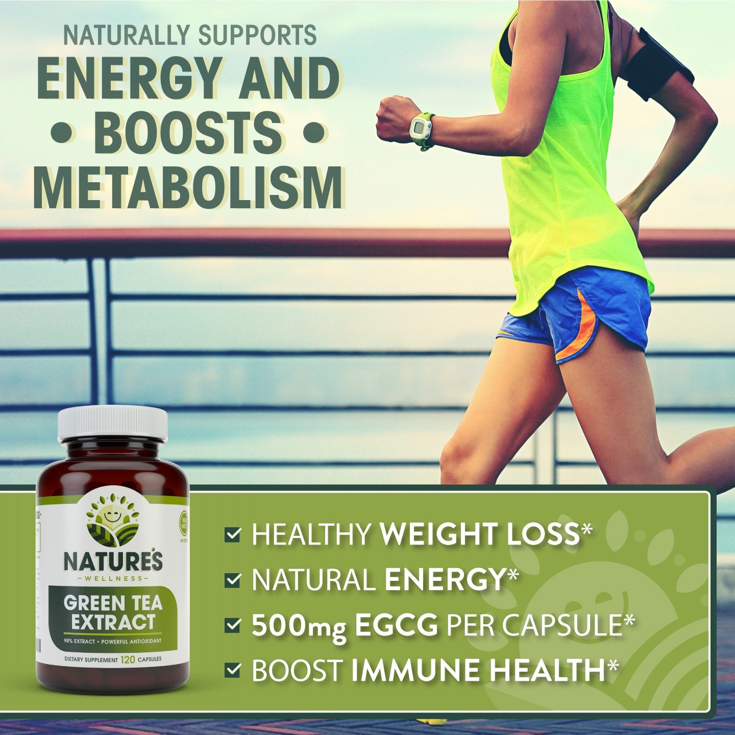 Natures Wellness Green Tea Extract Capsules 500mg bottle with label