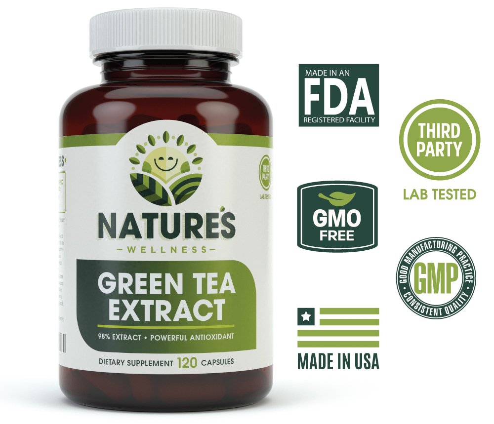 Natures Wellness Green Tea Extract Capsules 500mg side view