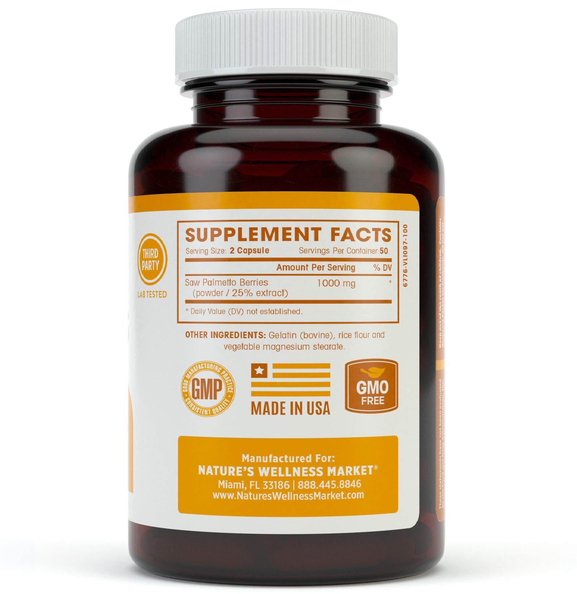 Natures Wellness Saw Palmetto Berry + Extract 1000mg nutritional information