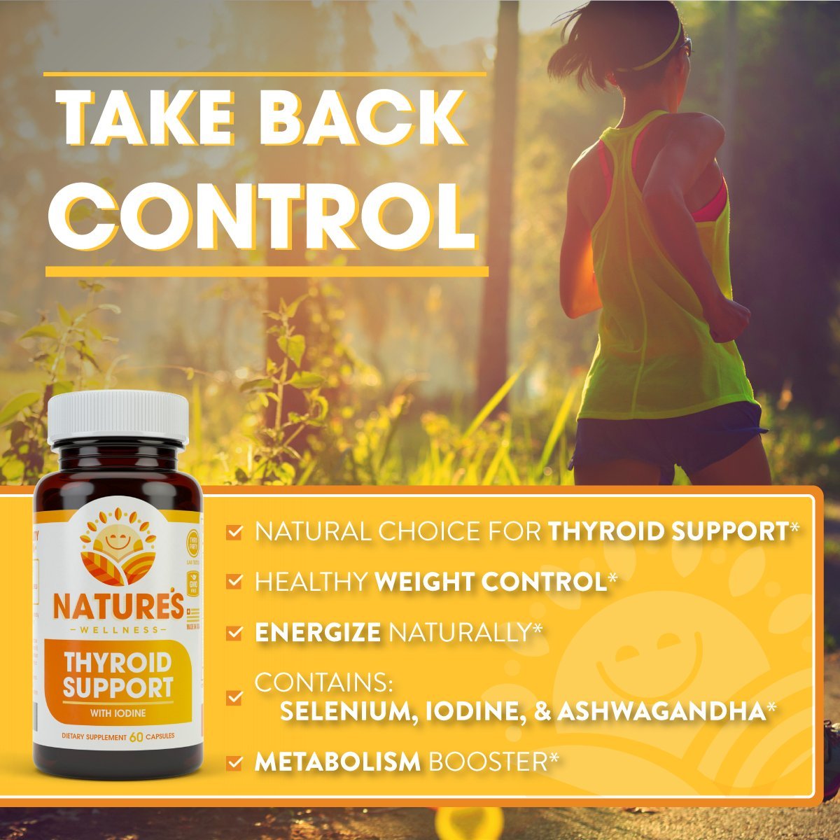 Natures Wellness Thyroid Support Supplement back view with ingredient list