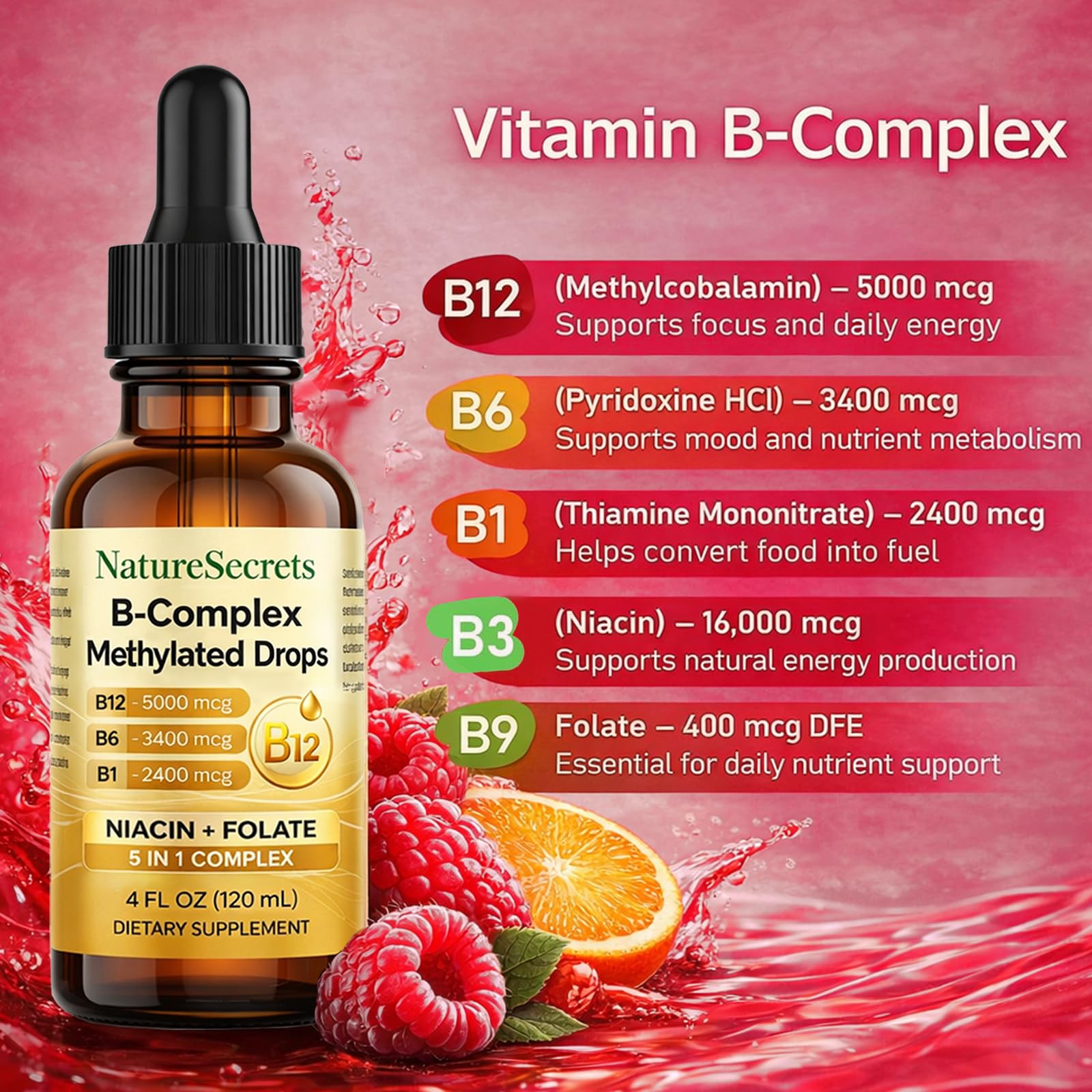 NATURESECRETS B-Complex Methylated Drops packaging side view