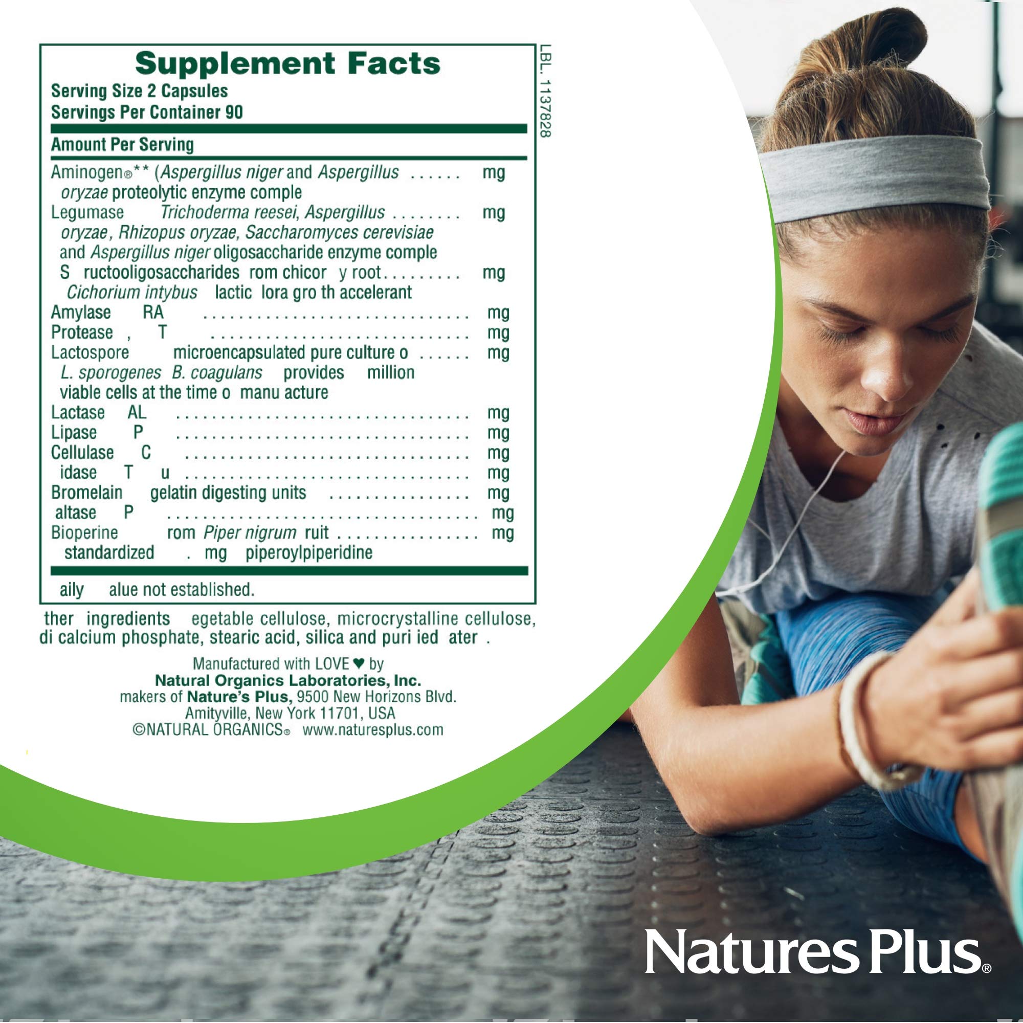 NaturesPlus Acti-Zyme Multi-Enzyme Capsules with dosage instructions