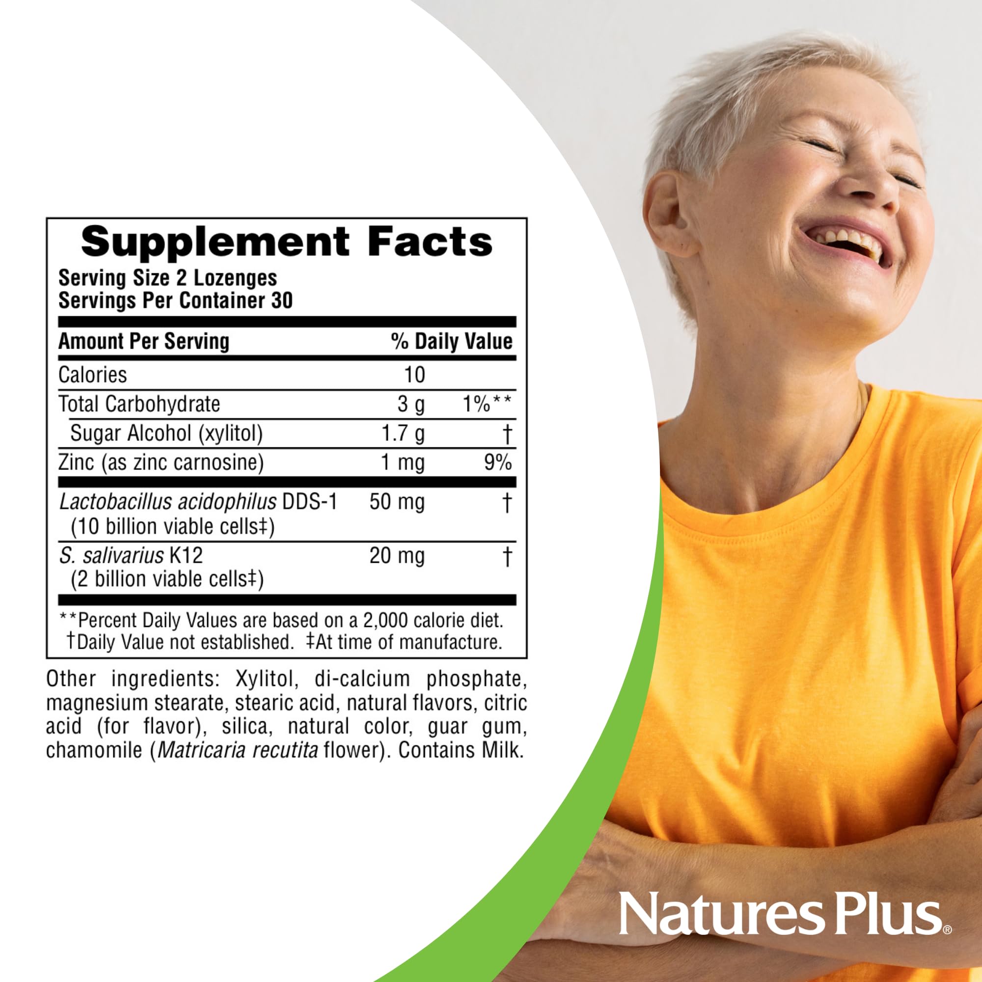 NaturesPlus Adult's Lozenges side view with nutritional information
