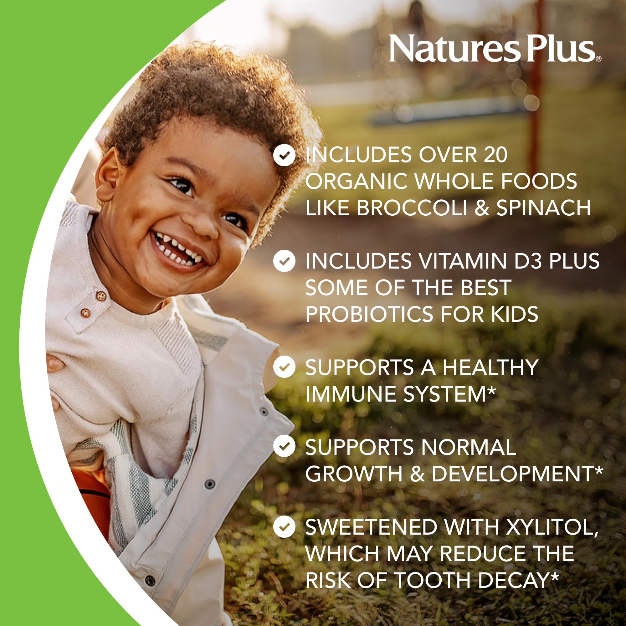 NaturesPlus Animal Parade Liquid Multivitamin for Kids pouring into a spoon