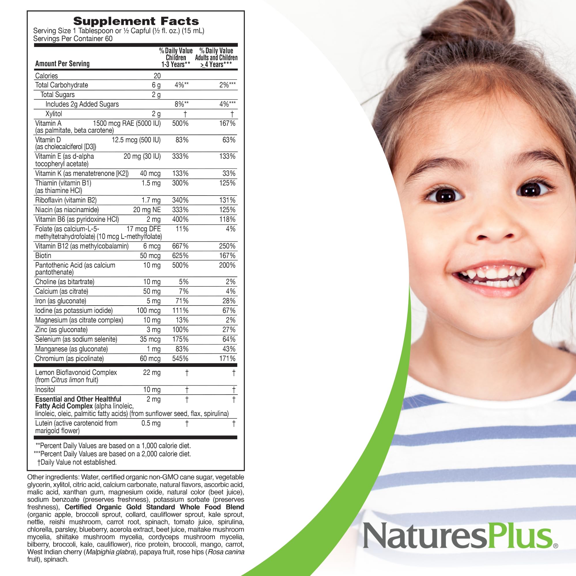 NaturesPlus Animal Parade Liquid Multivitamin for Kids with fresh fruits