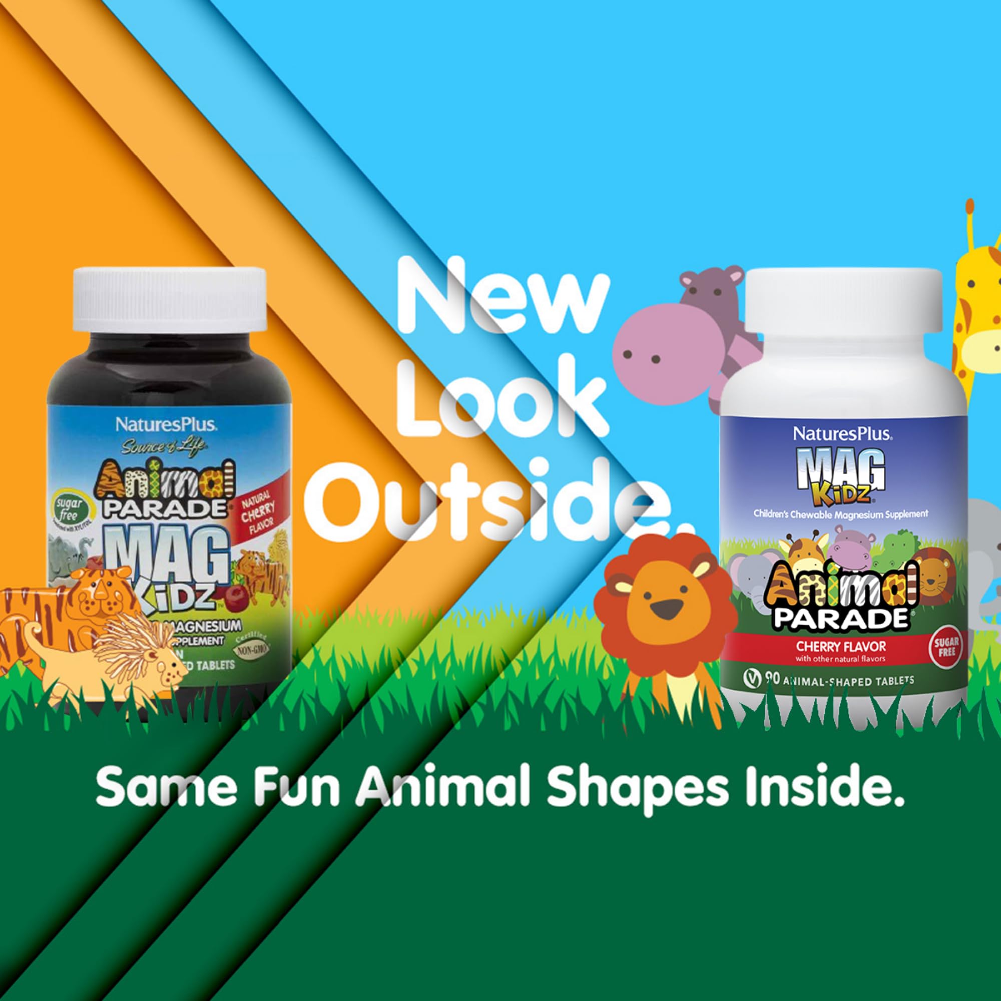 NaturesPlus Animal Parade MagKidz bottle showing fun animal shapes