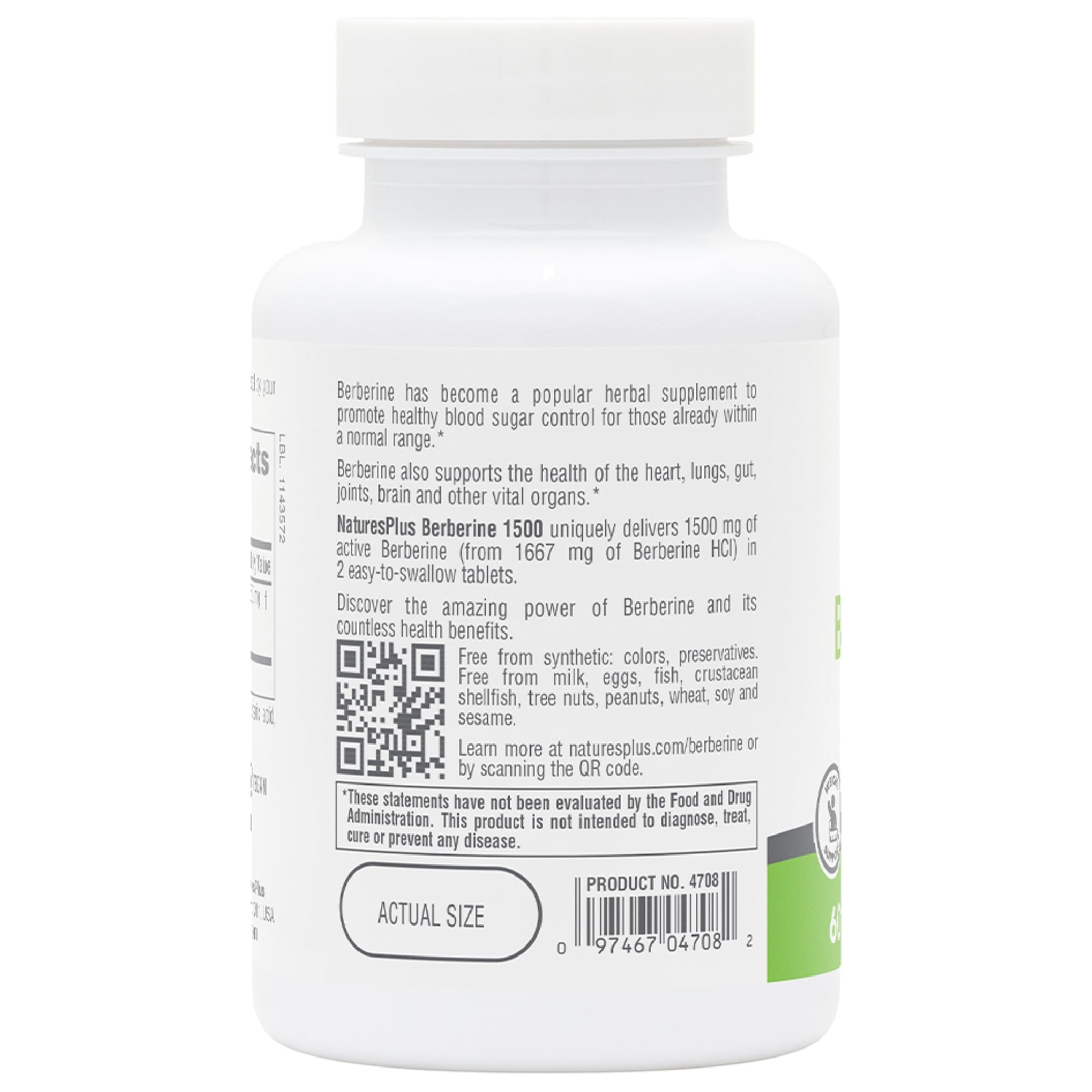 NaturesPlus Berberine 100g back view of packaging