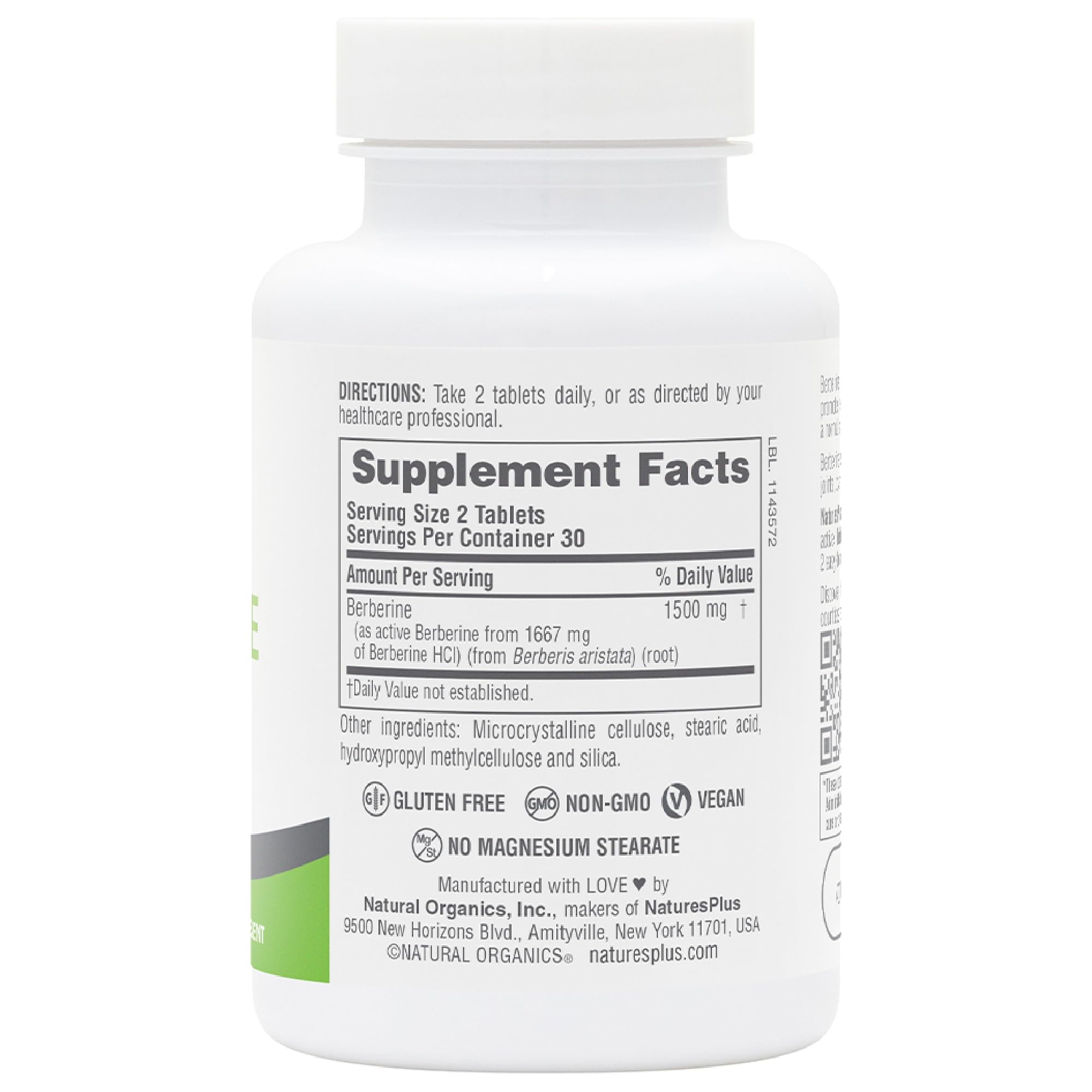 NaturesPlus Berberine 100g side view of packaging