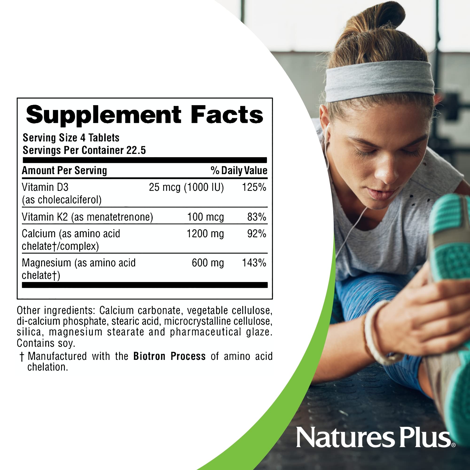 NaturesPlus Cal/Mag/Vit D3 supplement bottle with measuring spoon