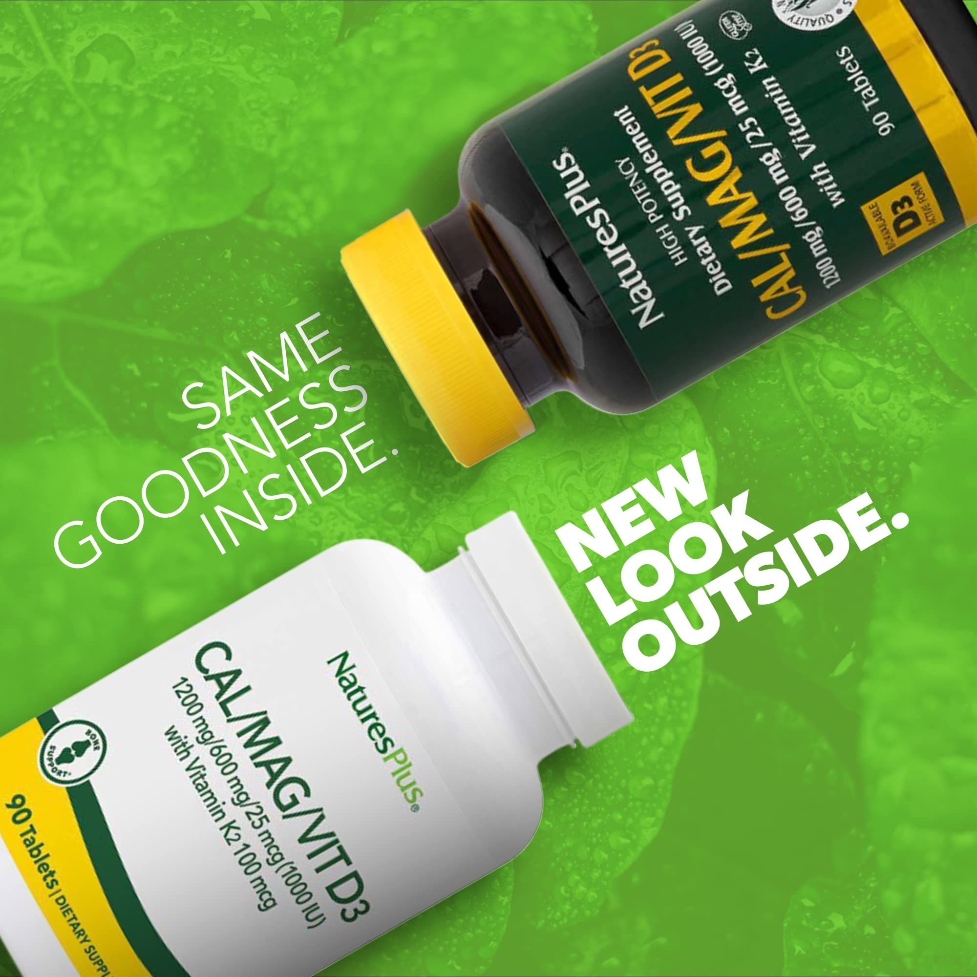 NaturesPlus Cal/Mag/Vit D3 supplement side view showing label