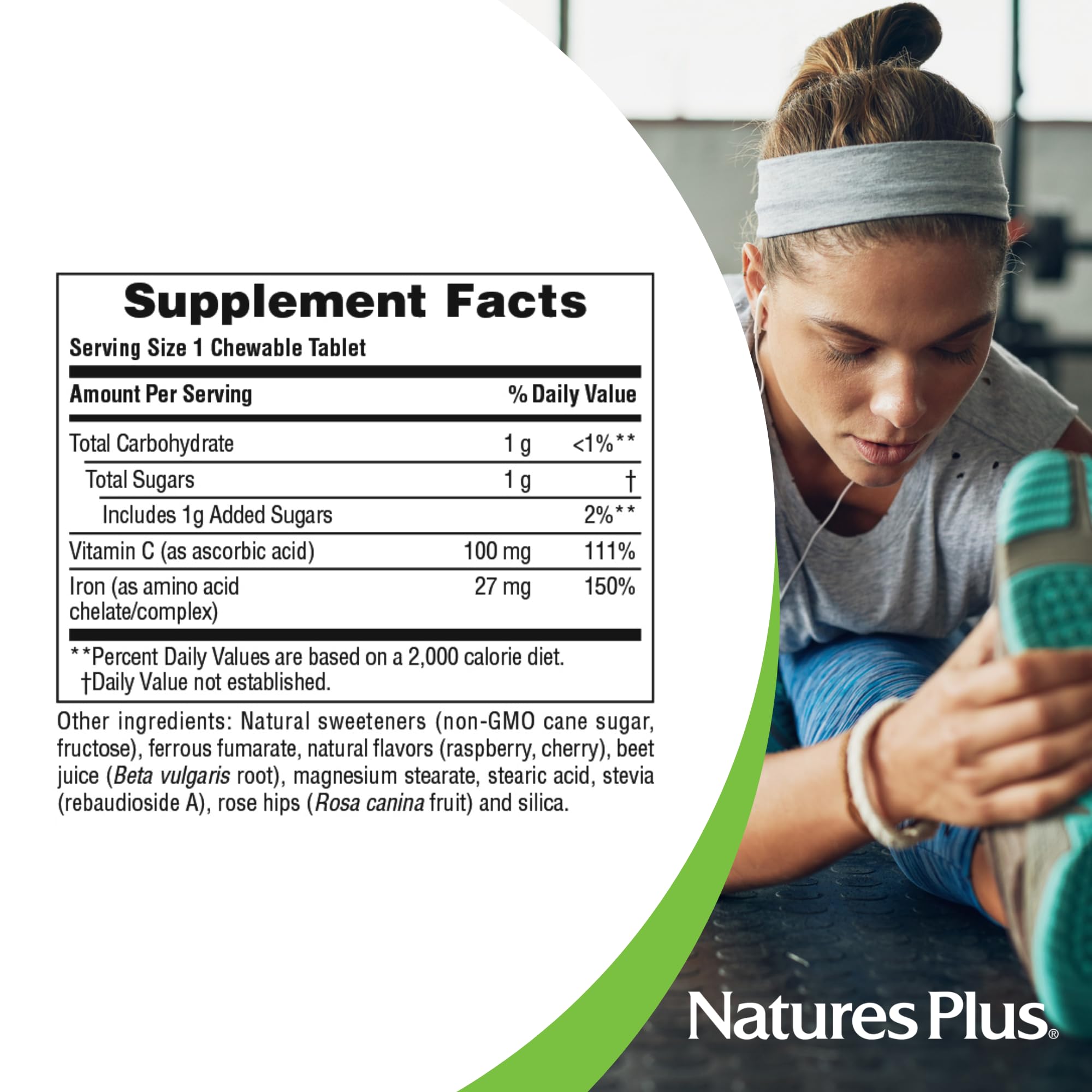 NaturesPlus Chewable Iron 27mg nutritional information