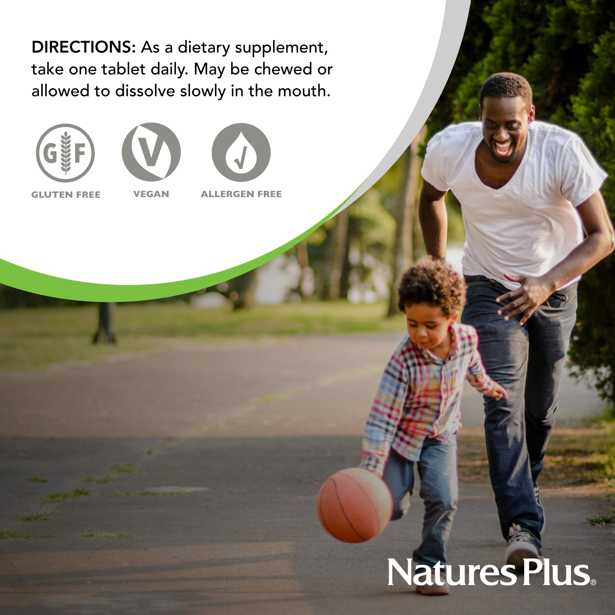NaturesPlus Chewable Iron 27mg tablets on a wooden table