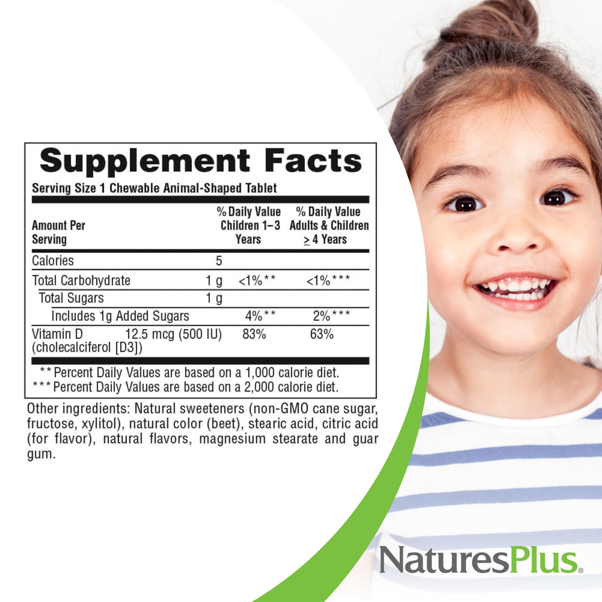 NaturesPlus Chewable Vitamin D3 500 IU for Kids ingredients list
