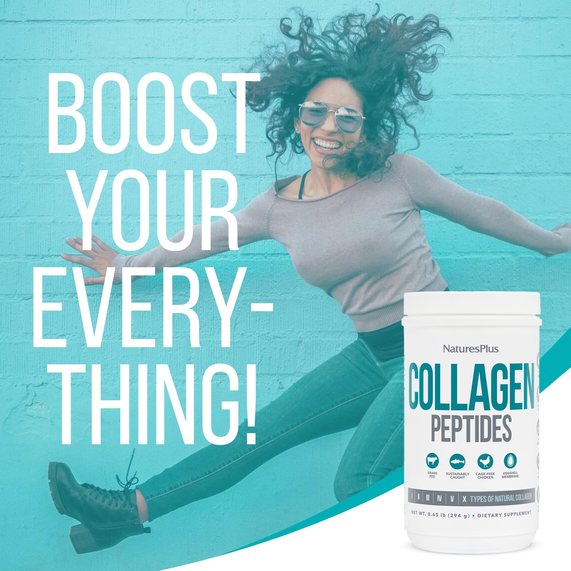 NaturesPlus Collagen Supplement 739g on a wooden table