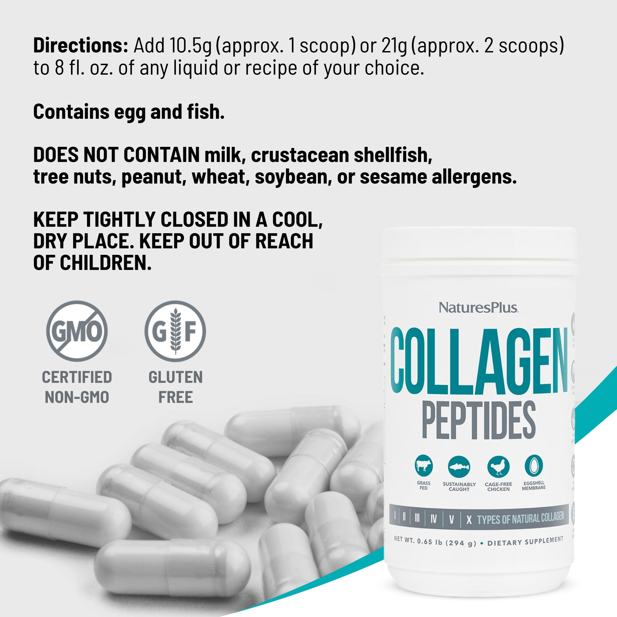 NaturesPlus Collagen Supplement 739g with measuring scoop