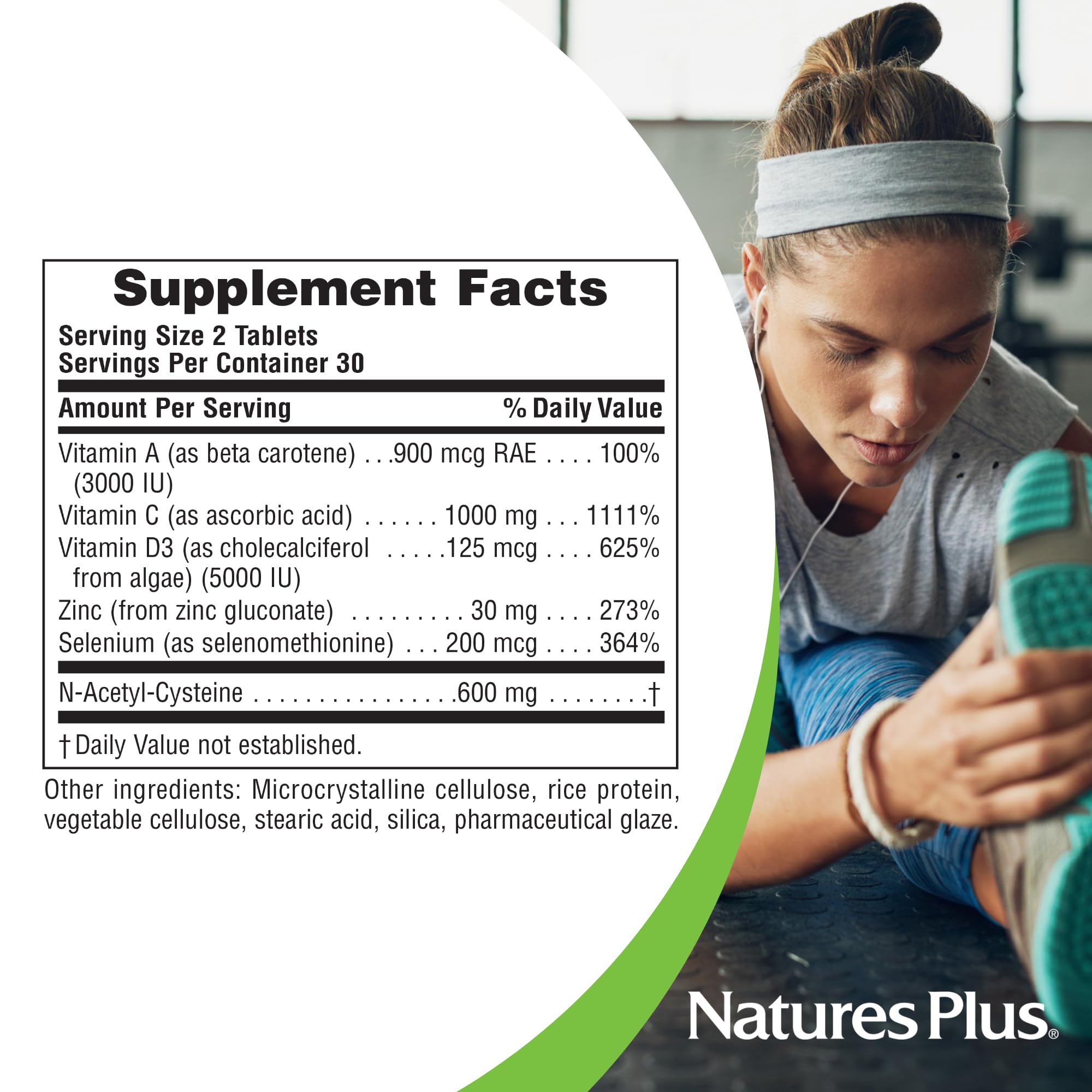 NaturesPlus daily wellness Support Capsules displayed with ingredients