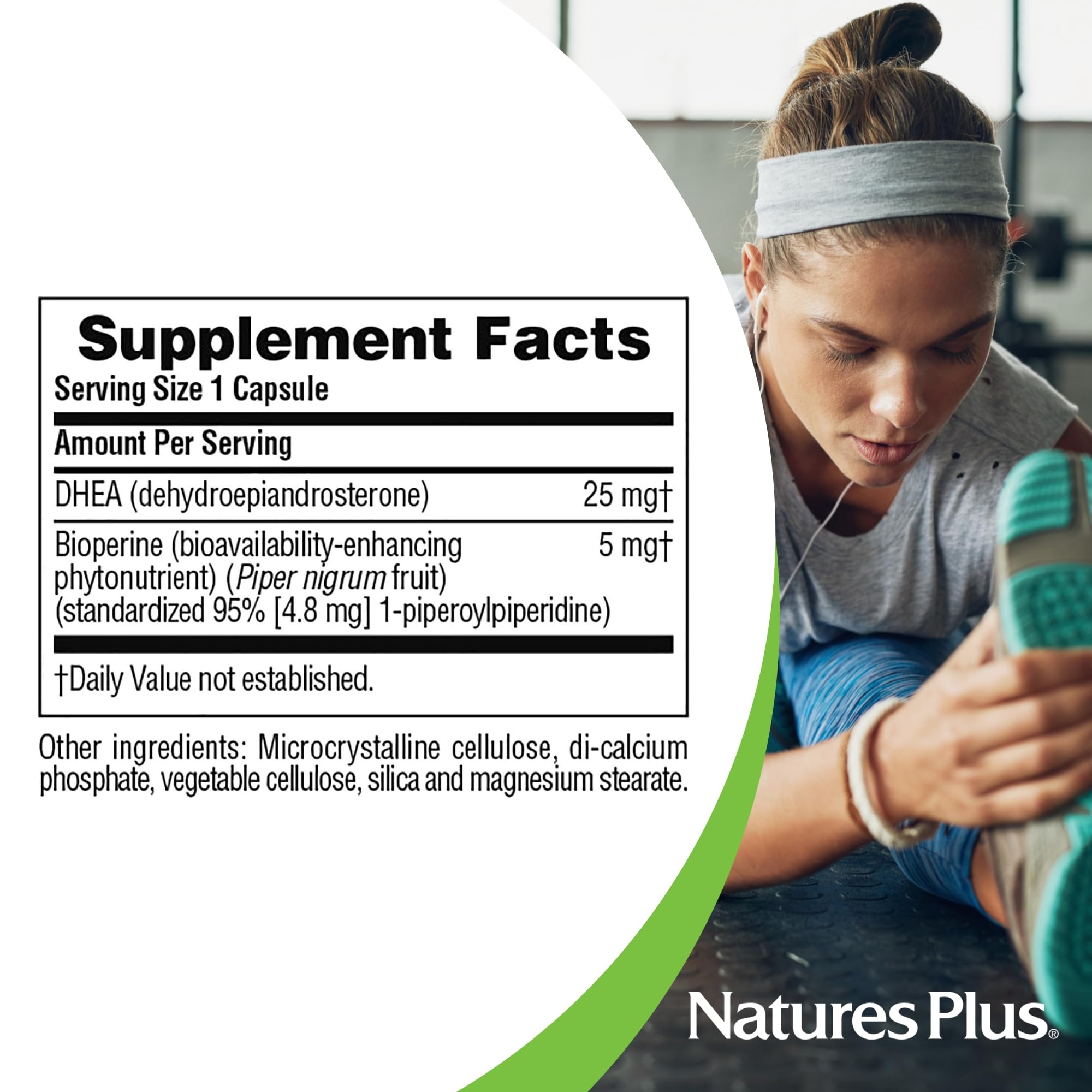 NaturesPlus DHEA capsules in a hand