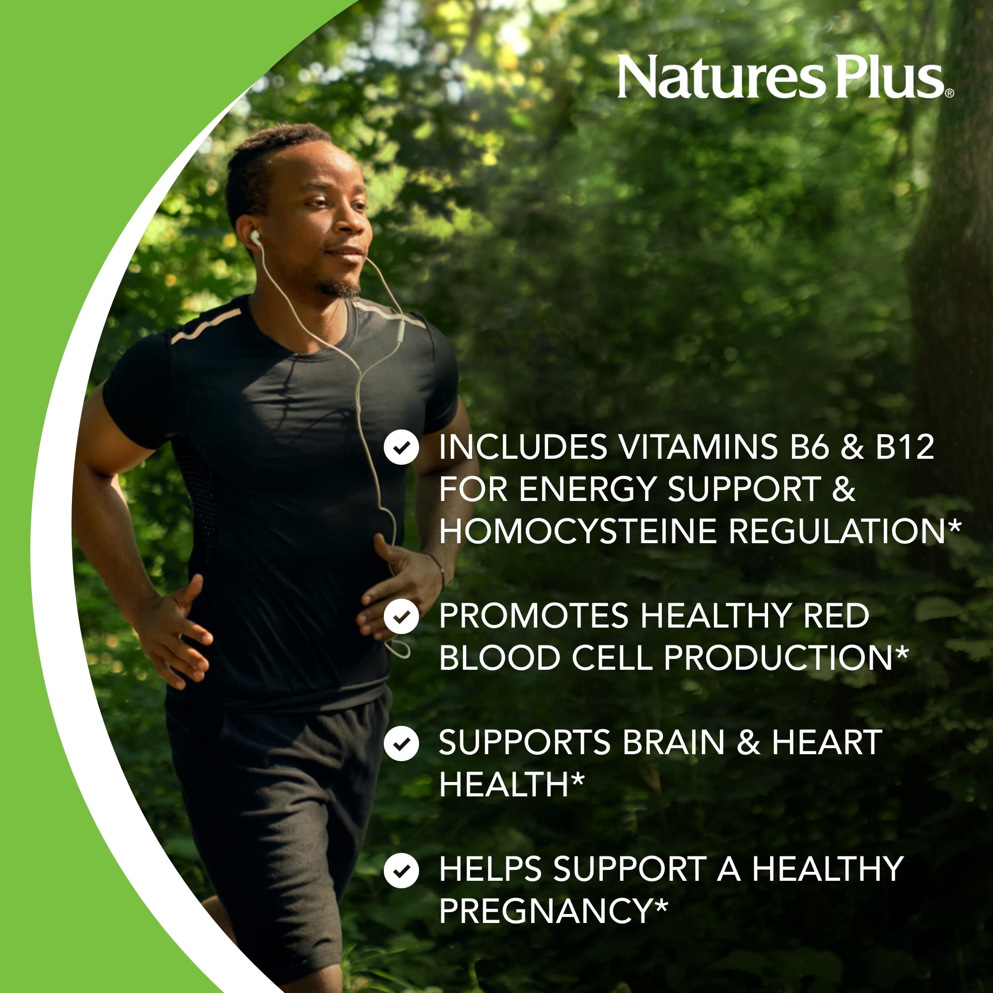 NaturesPlus Folic Acid Hearts capsules in a bowl