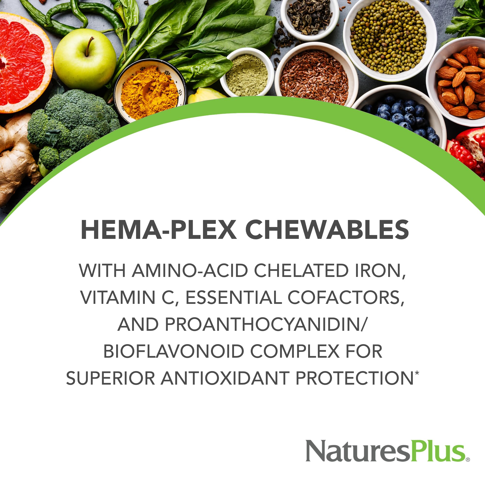 NaturesPlus Hema-Plex Iron 85mg chewable tablets side view