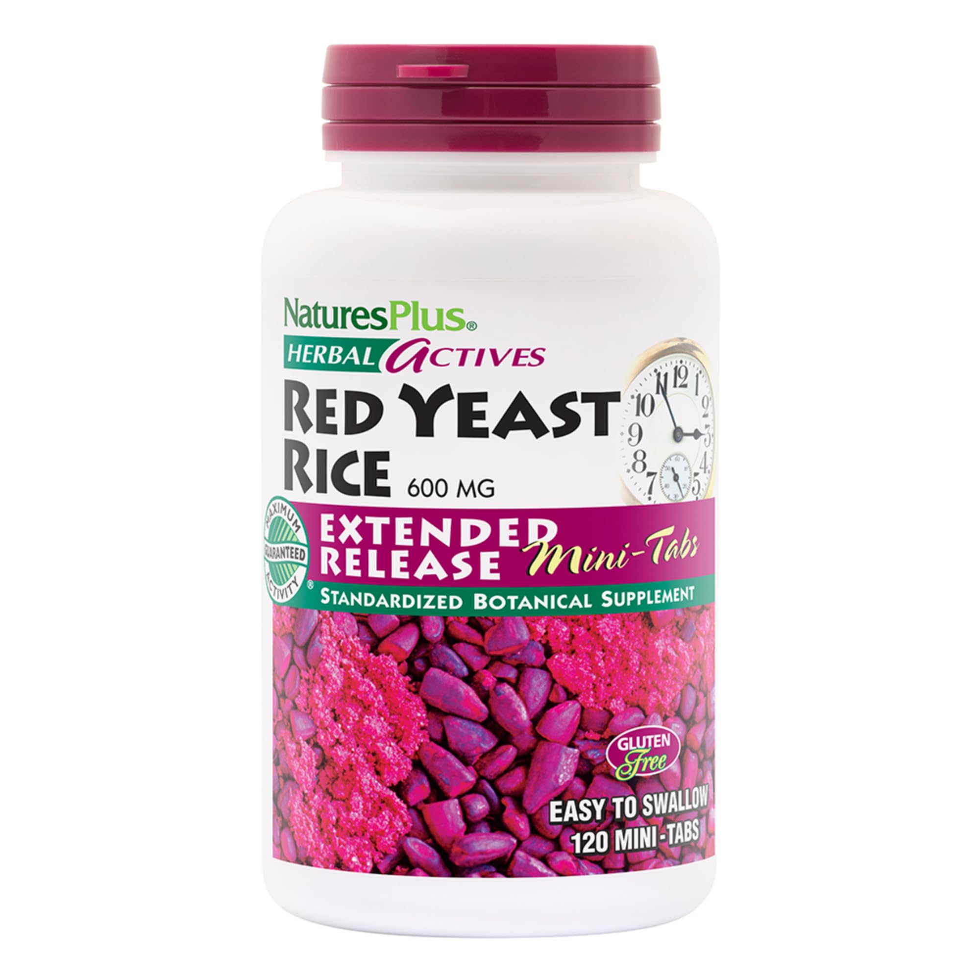 NaturesPlus Herbal Actives Red Yeast Rice 600mg tablet front view